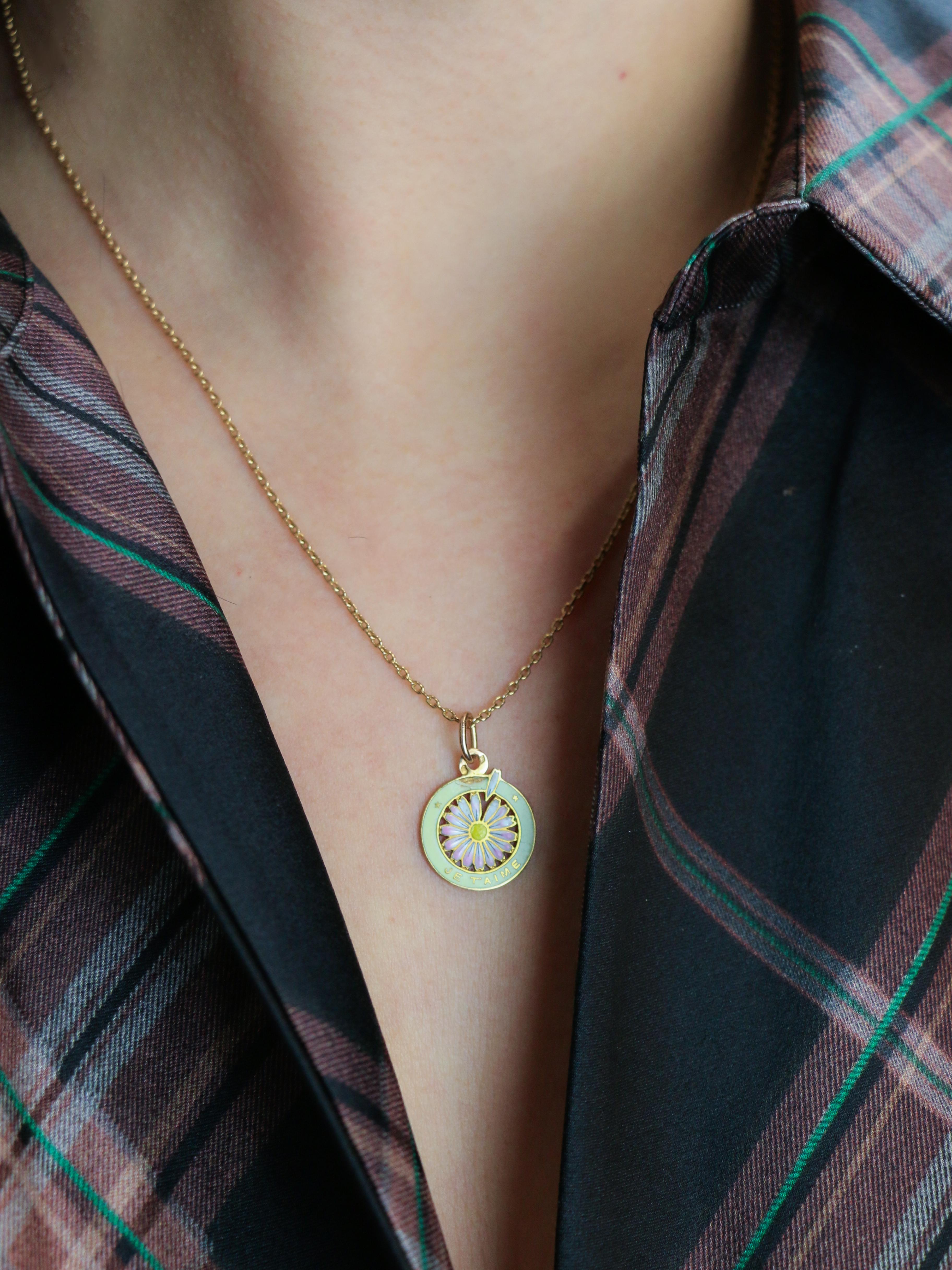 Medaille vintage Je t’aime or jaune émail