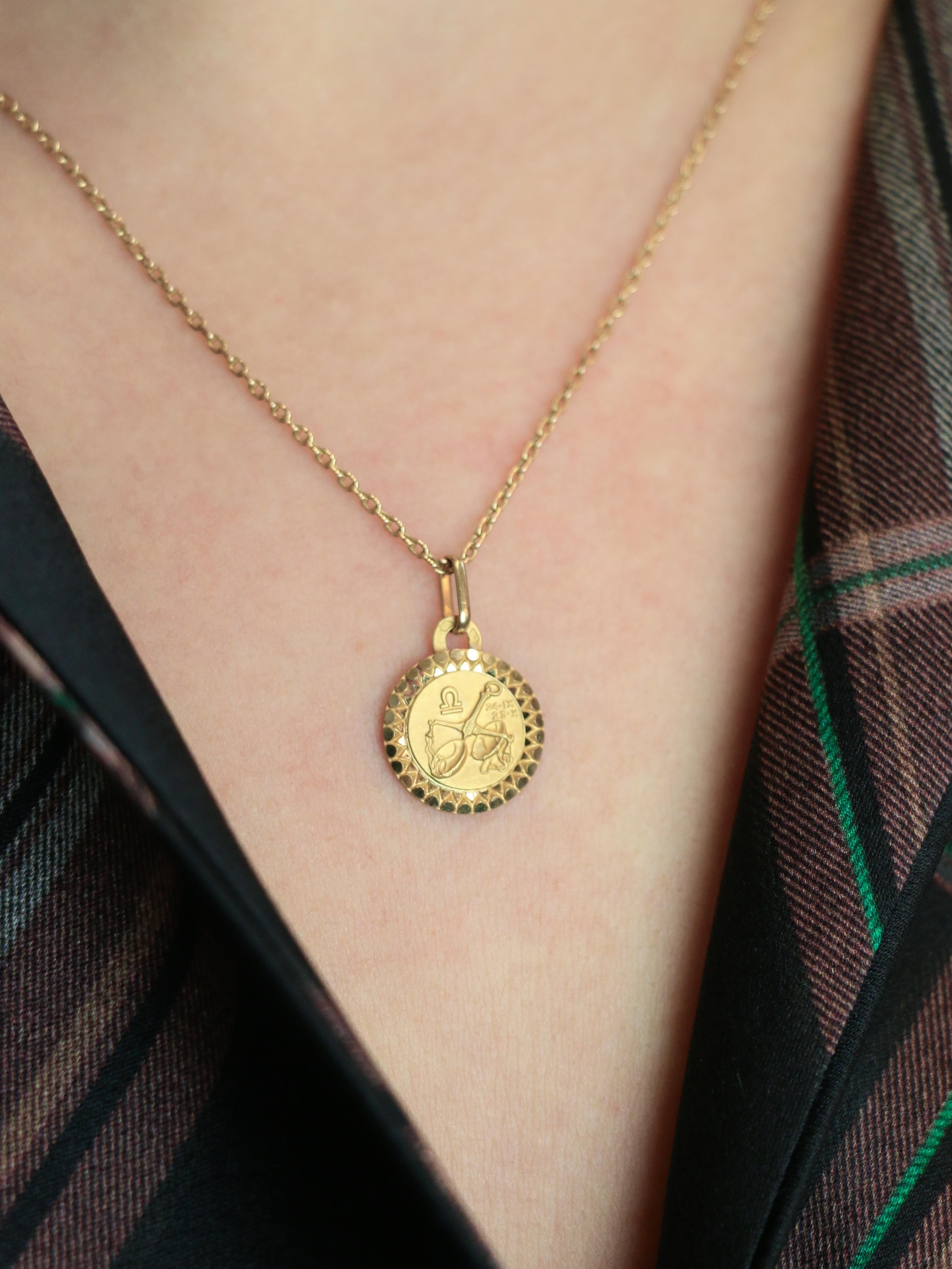 PERROUD Pendentif vintage signe du zodiaque Balance or jaune