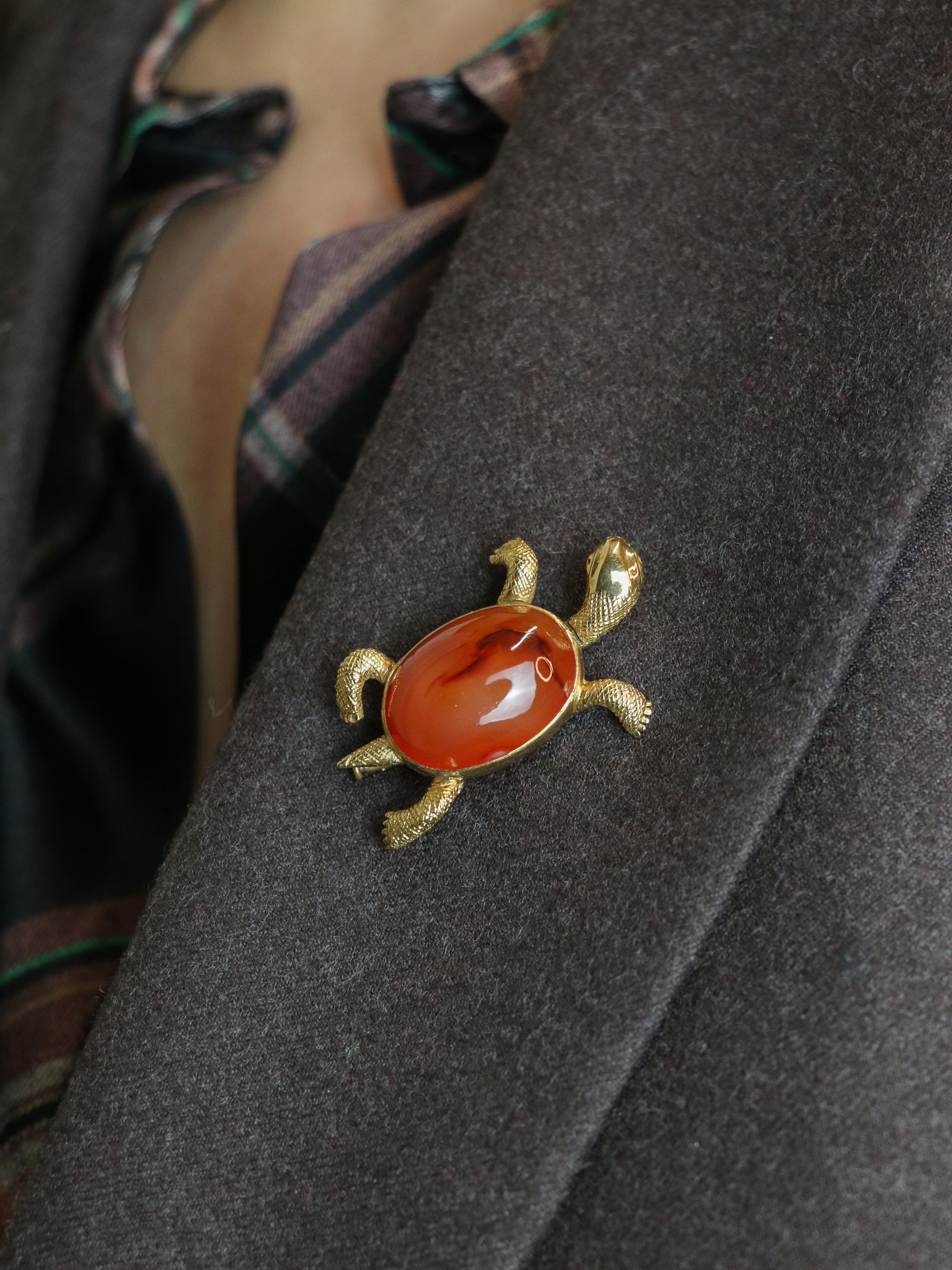 Broche vintage tortue or jaune cornaline
