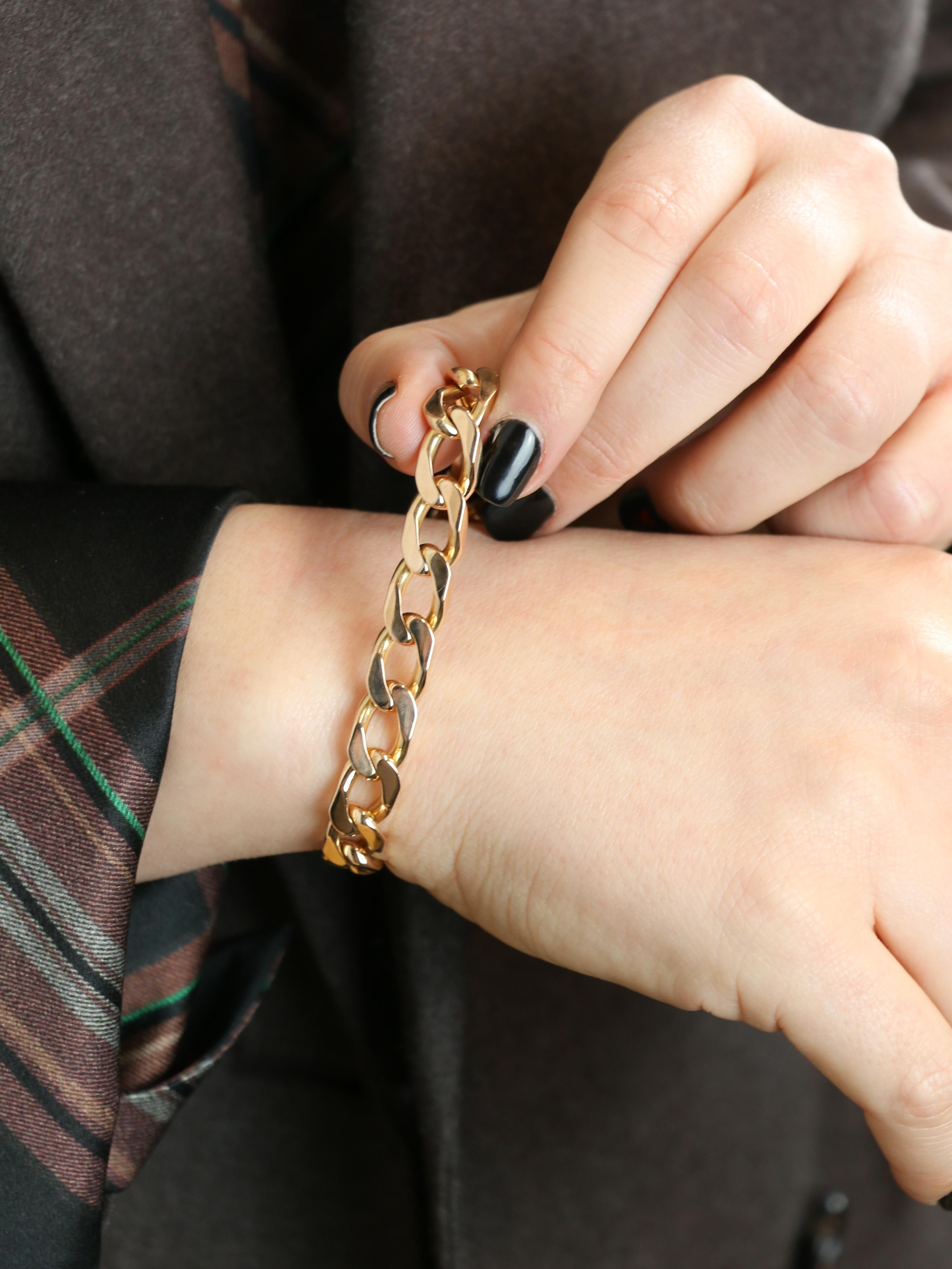 Bracelet vintage maille gourmette plate or jaune