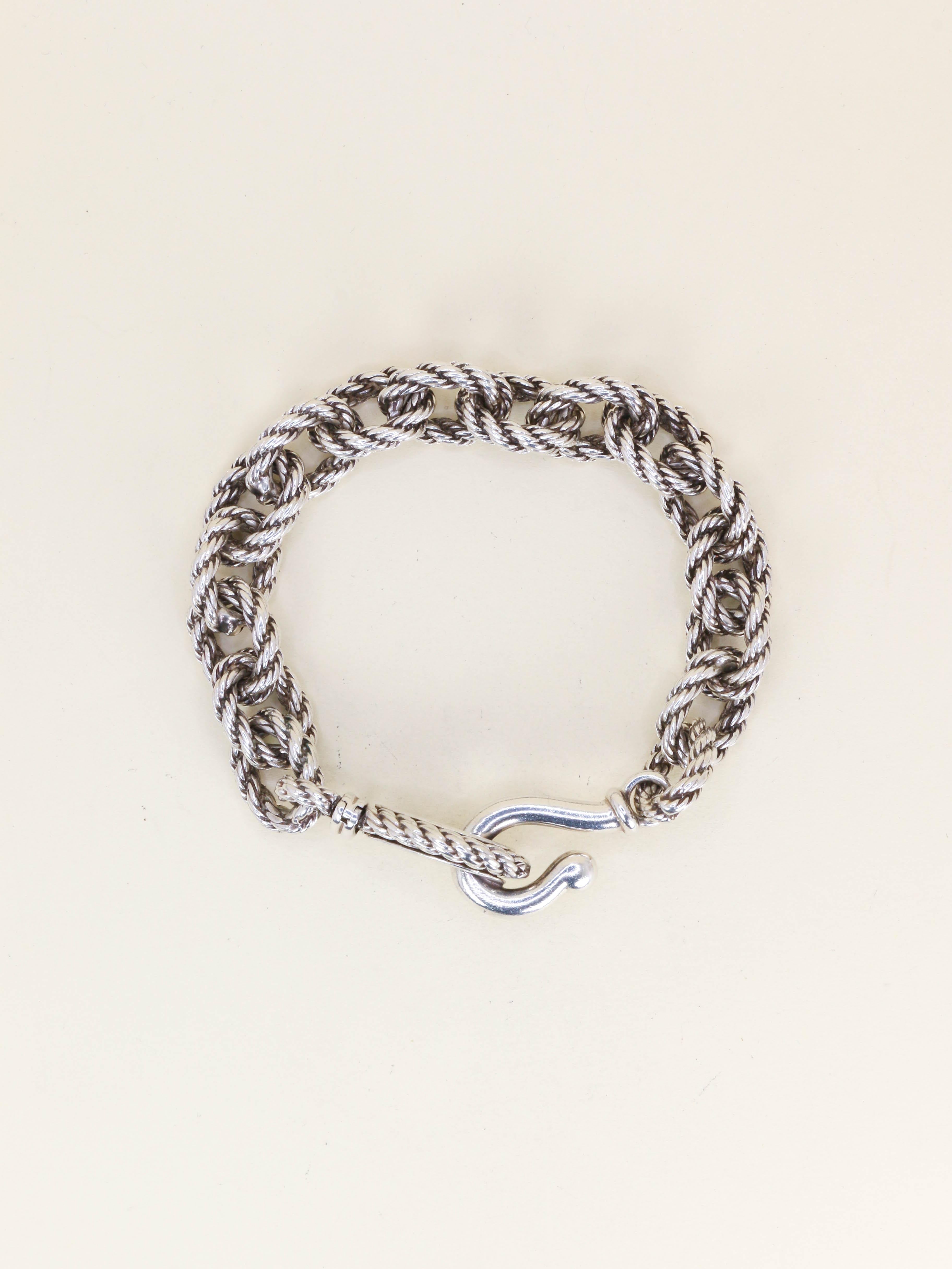 HERMES (Attribué à) Bracelet quadrille corde tressé argent