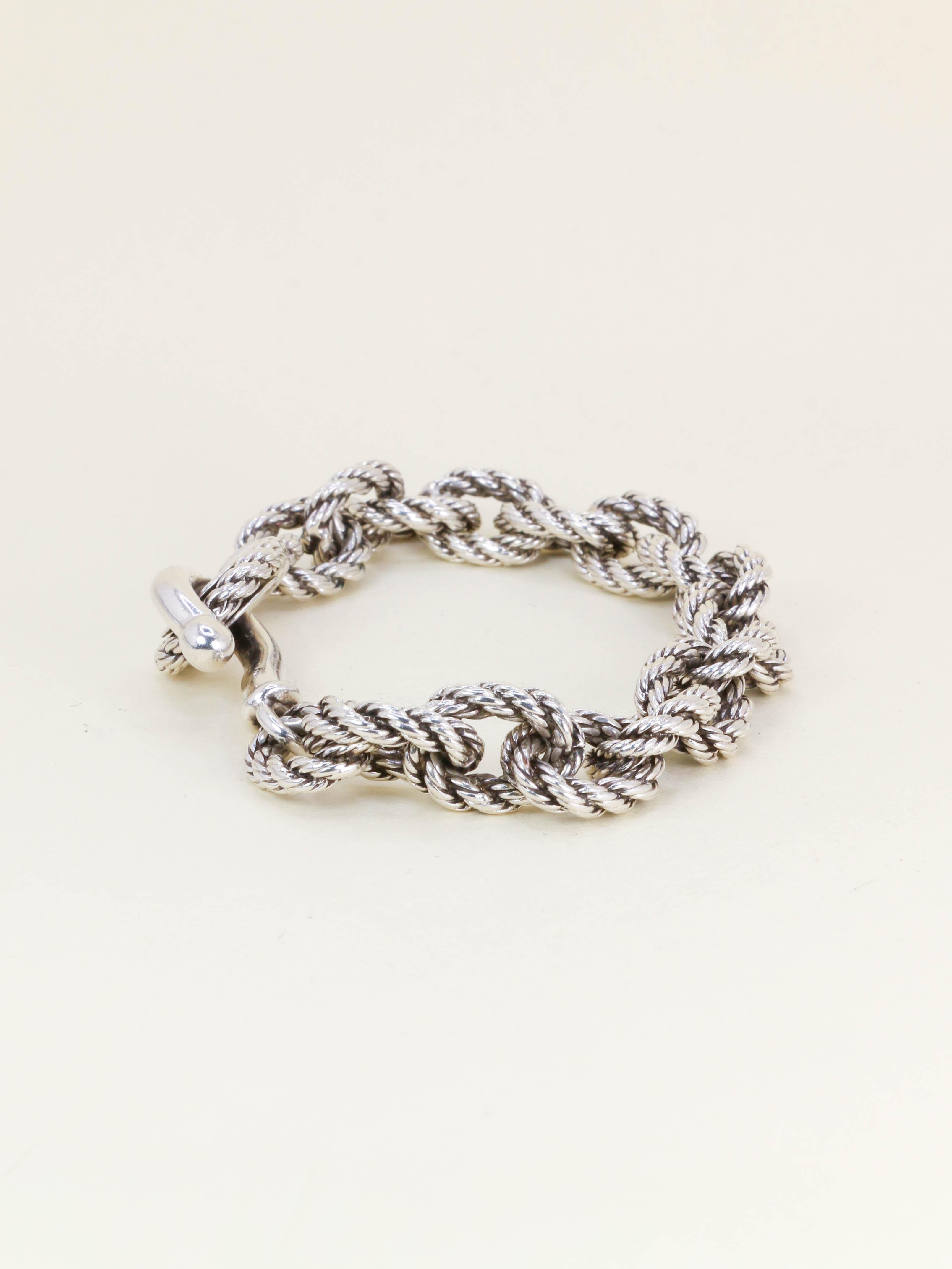 HERMES (Attribué à) Bracelet quadrille corde tressé argent