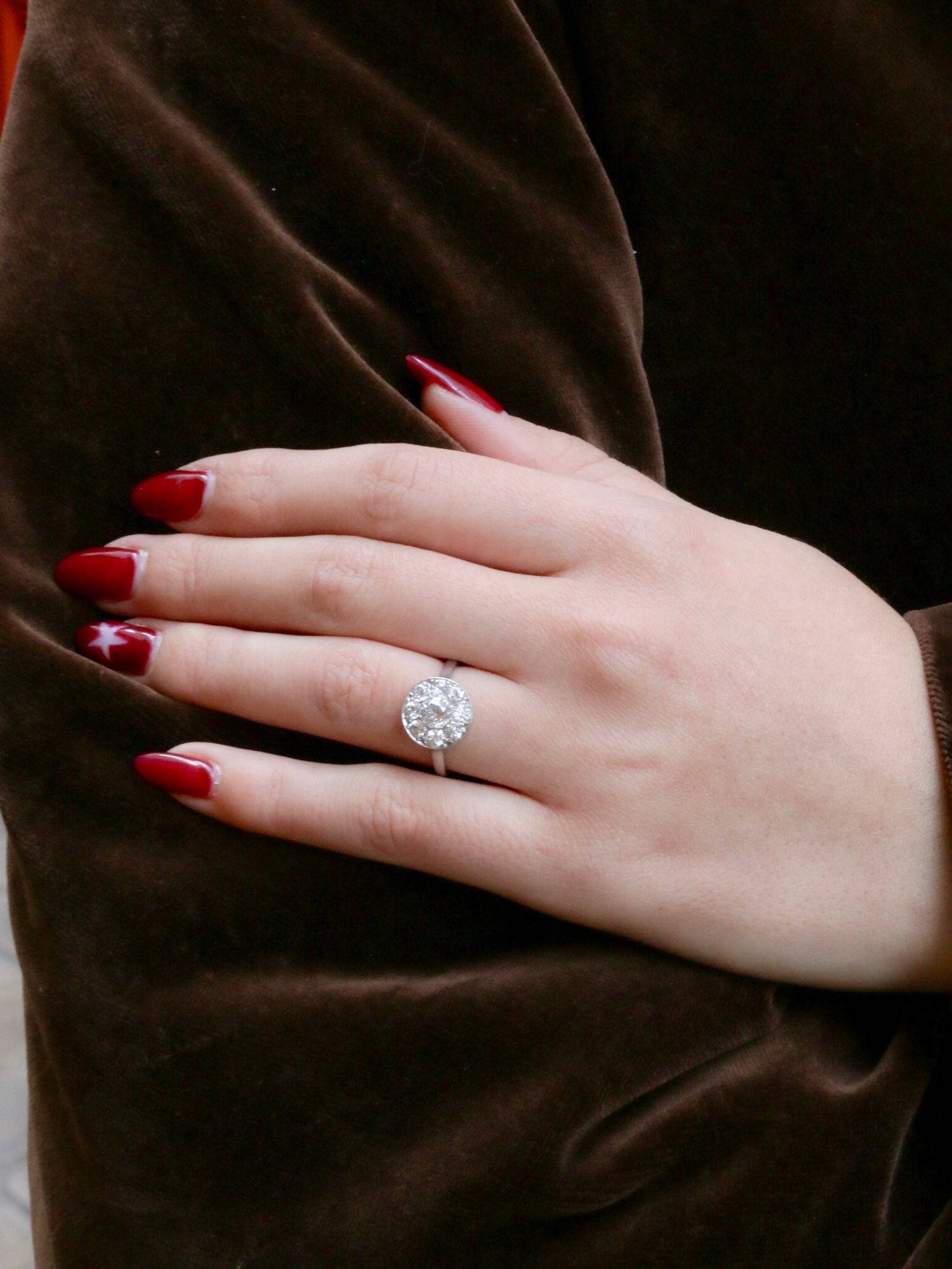 Bague Belle Epoque platine diamants taille ancienne