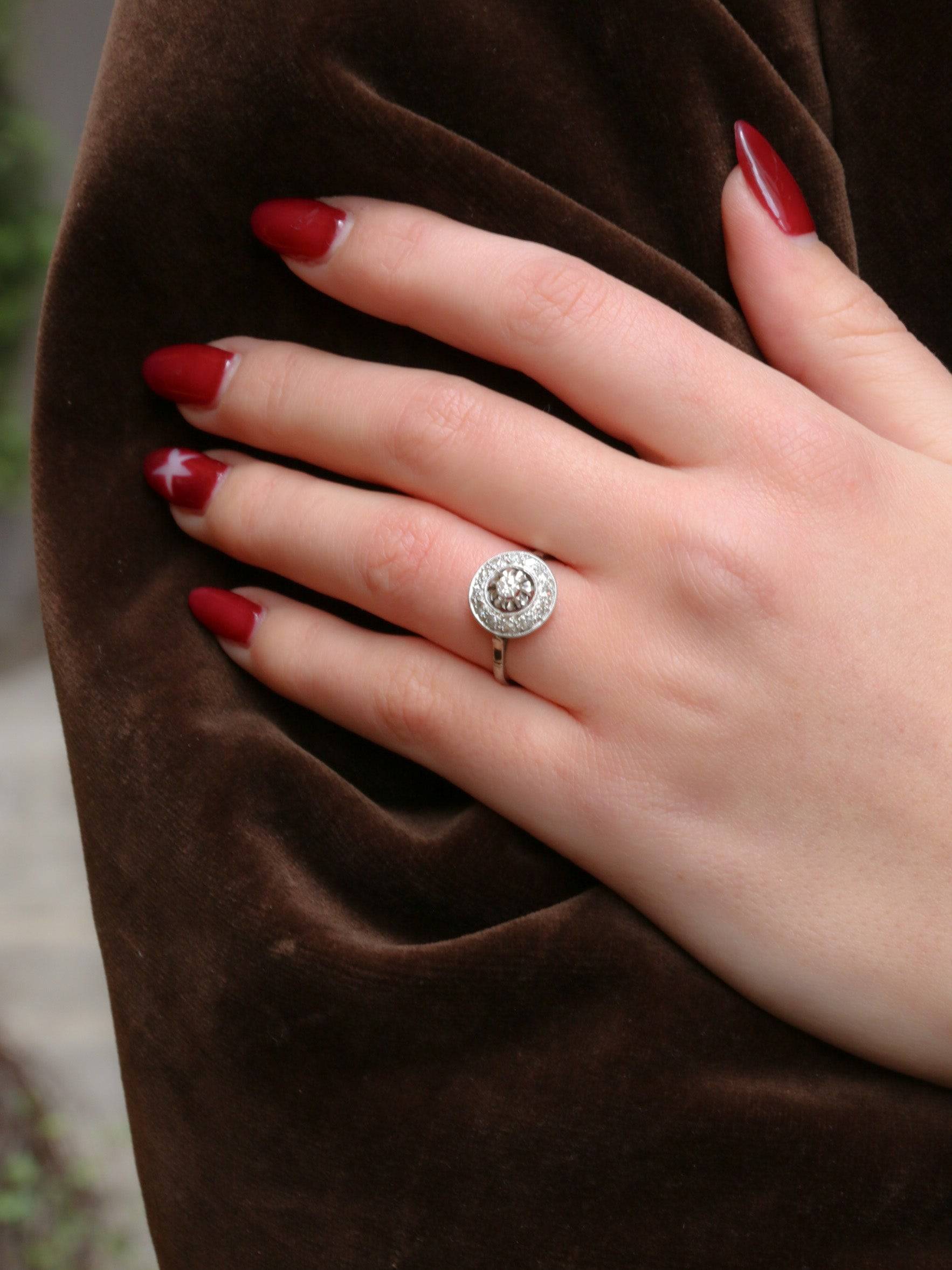 Bague Belle Epoque or platine diamants taille ancienne