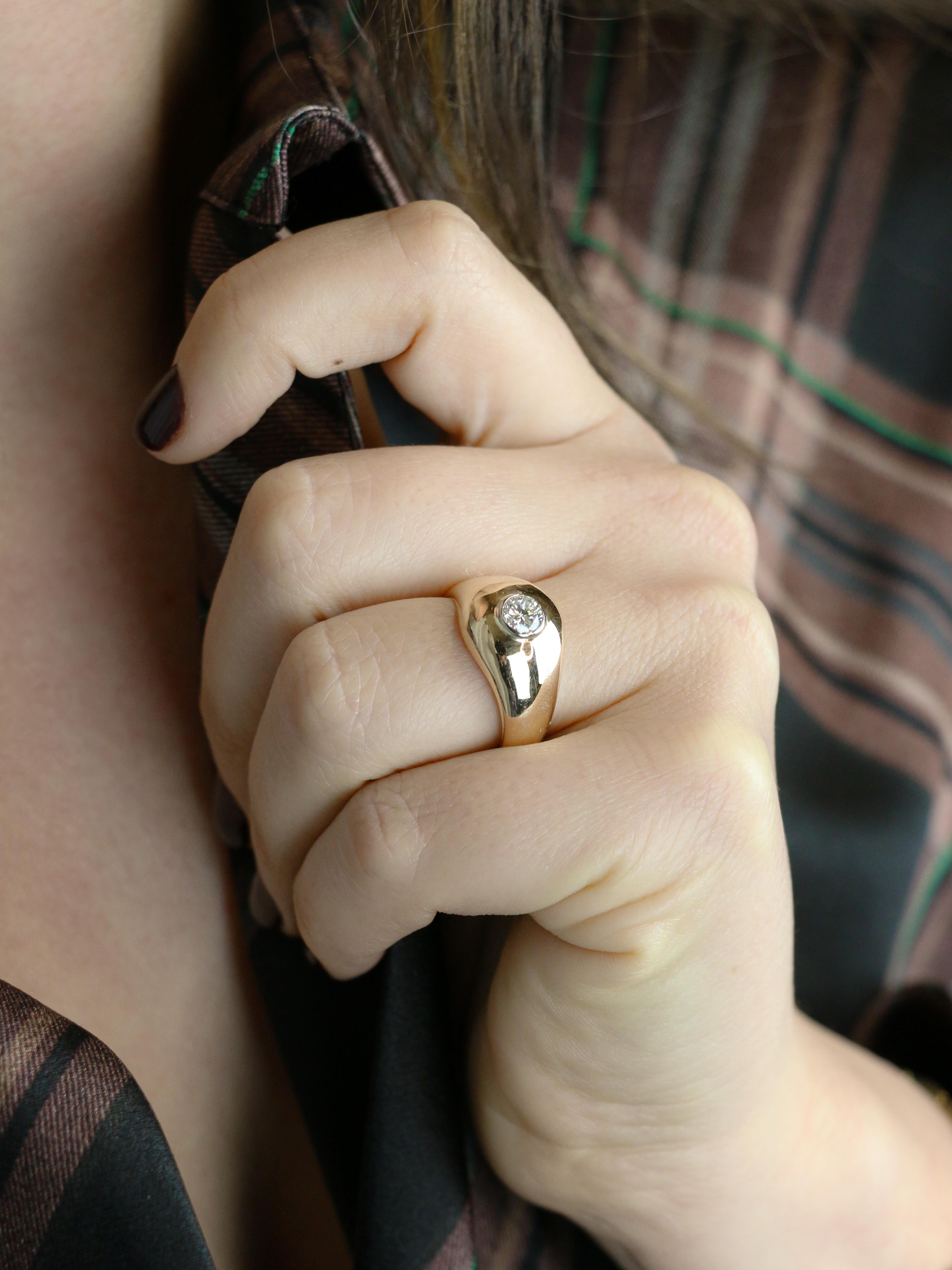 Bague jonc vintage or jaune diamant rond 0,5 carat