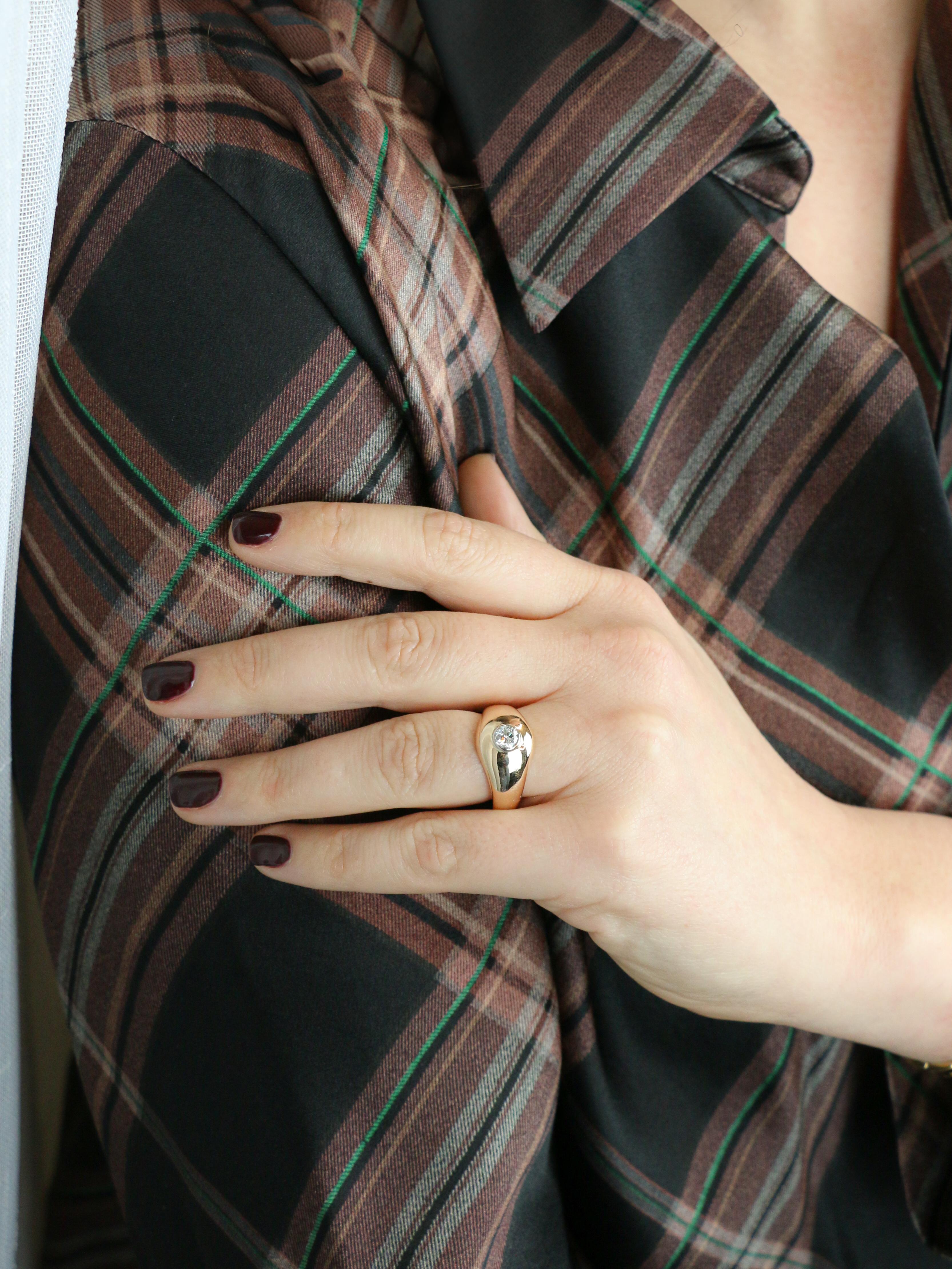 Bague jonc vintage or jaune diamant rond 0,5 carat