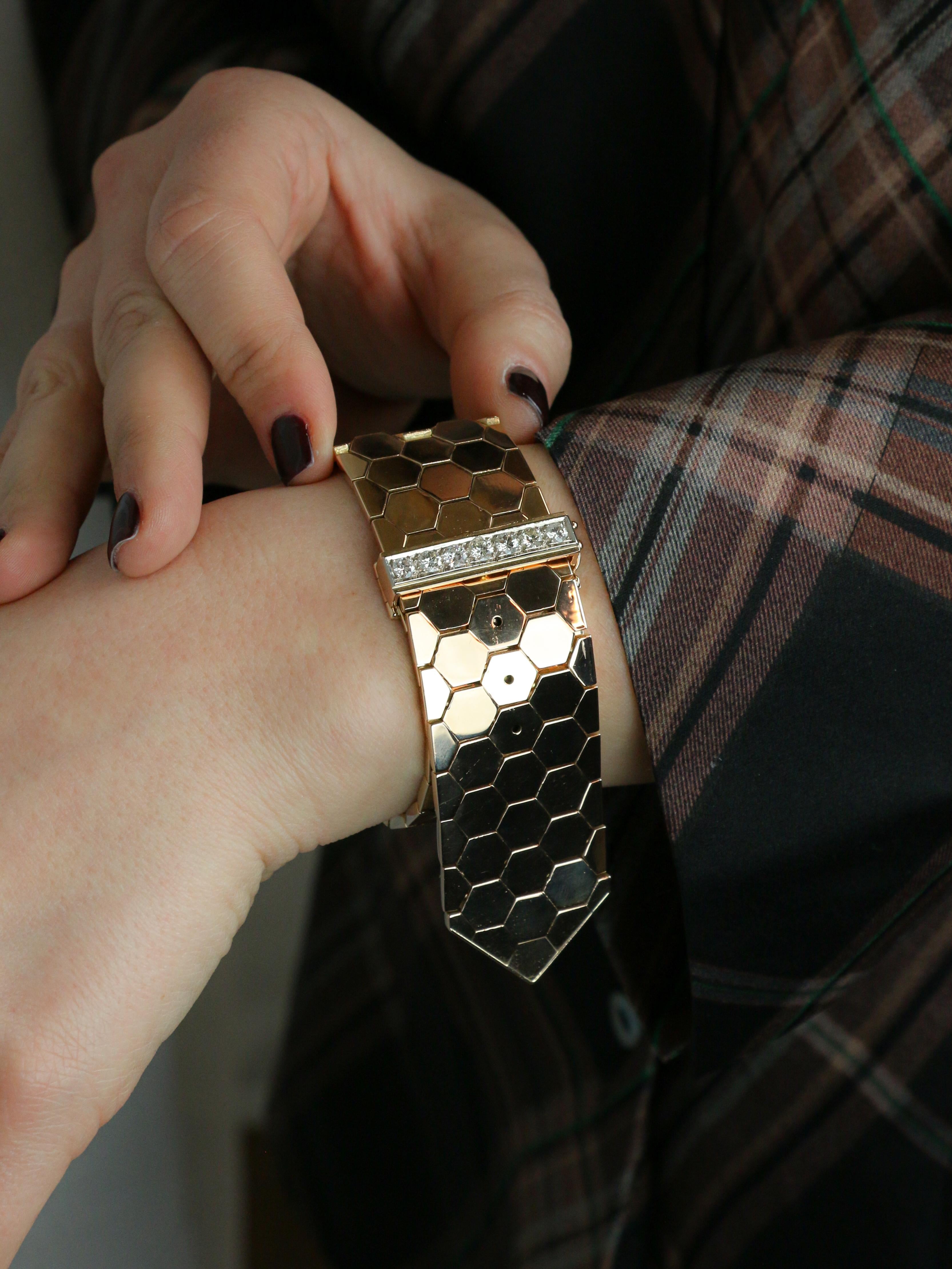 Bracelet ceinture vintage or rose diamants 1.4 ct