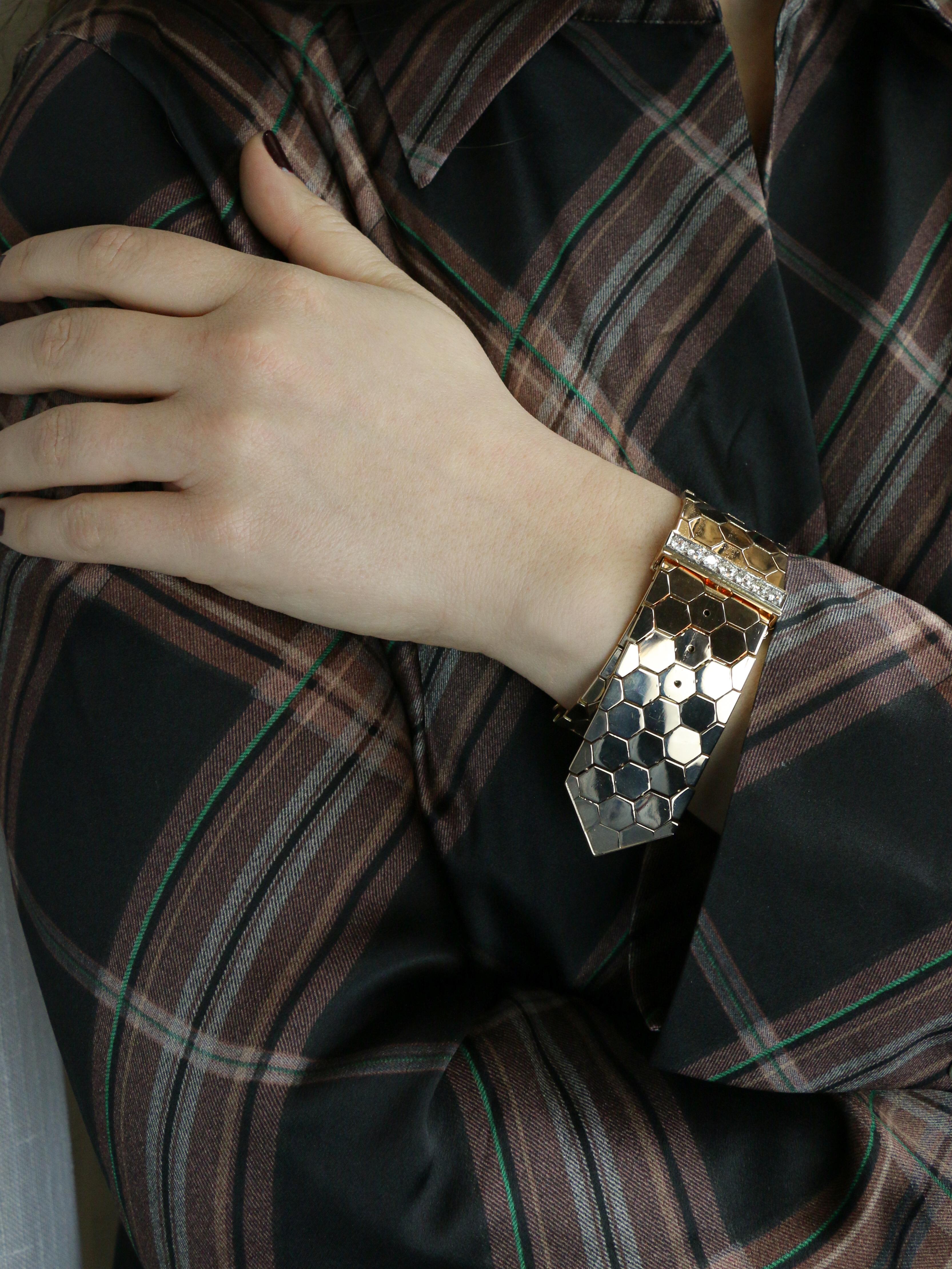 Bracelet ceinture vintage or rose diamants 1.4 ct