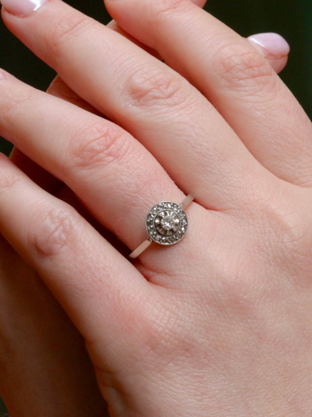 Bague Belle Epoque or platine diamants taille ancienne