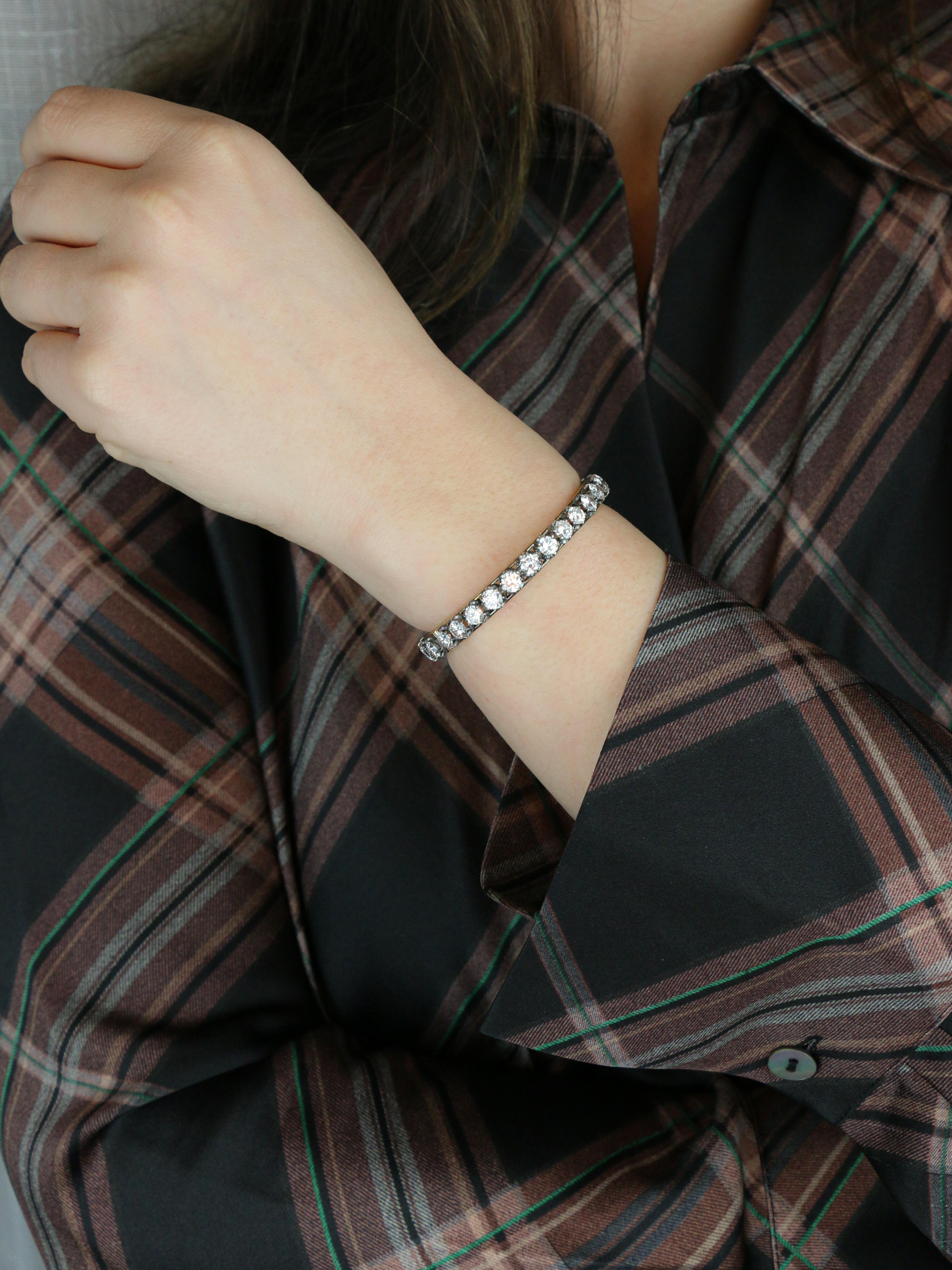 Bracelet jonc vintage or argent diamants 12 ct