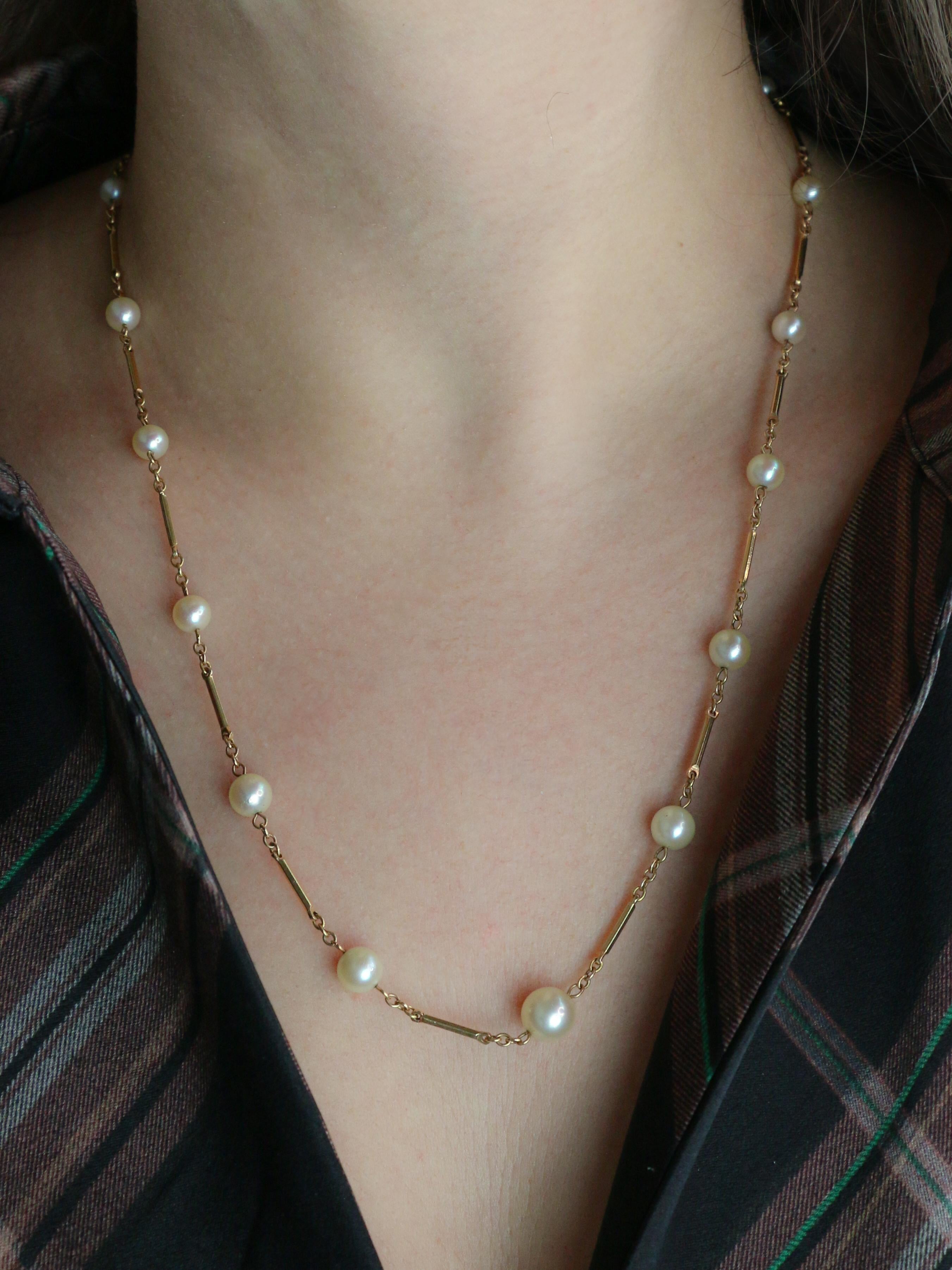 Collier chaine vintage batons or jaune perles