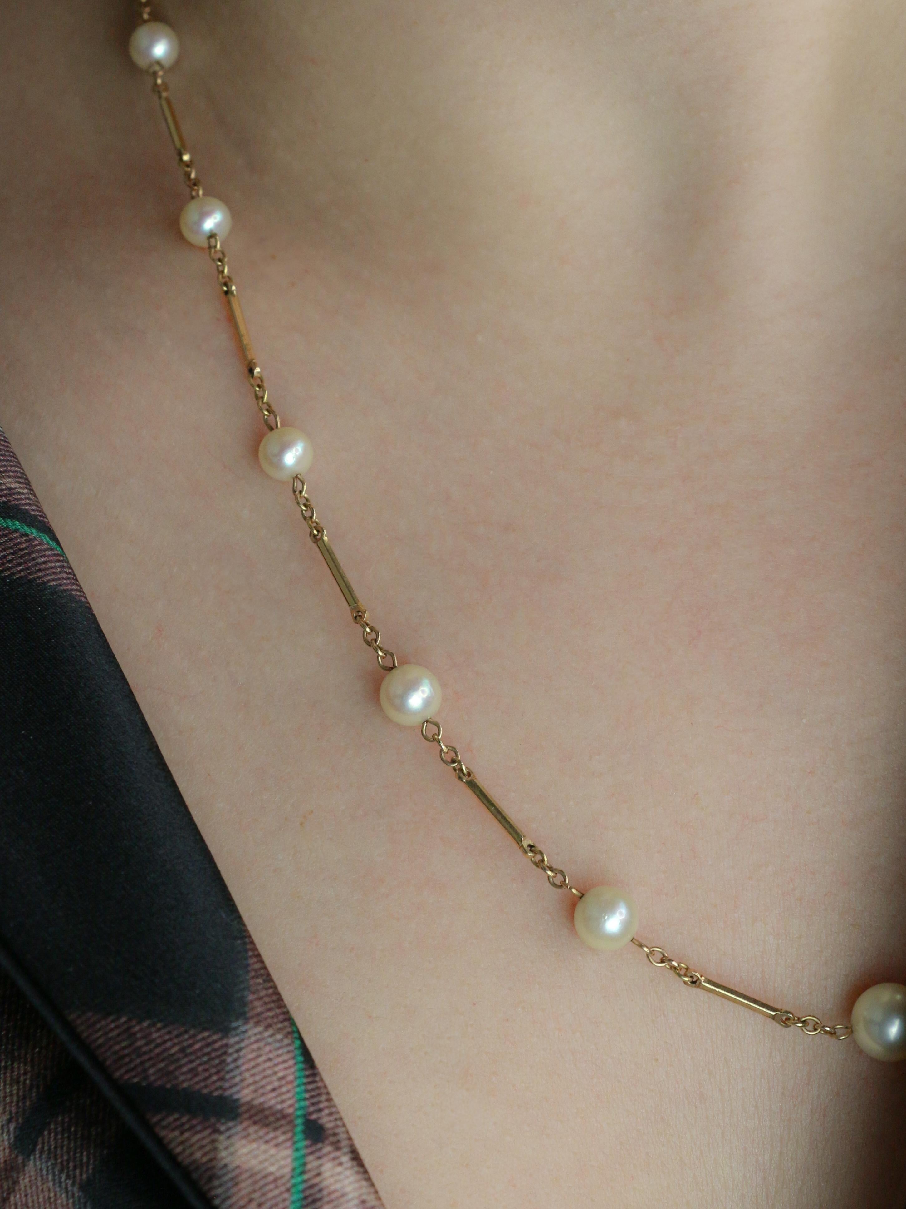 Collier chaine vintage batons or jaune perles