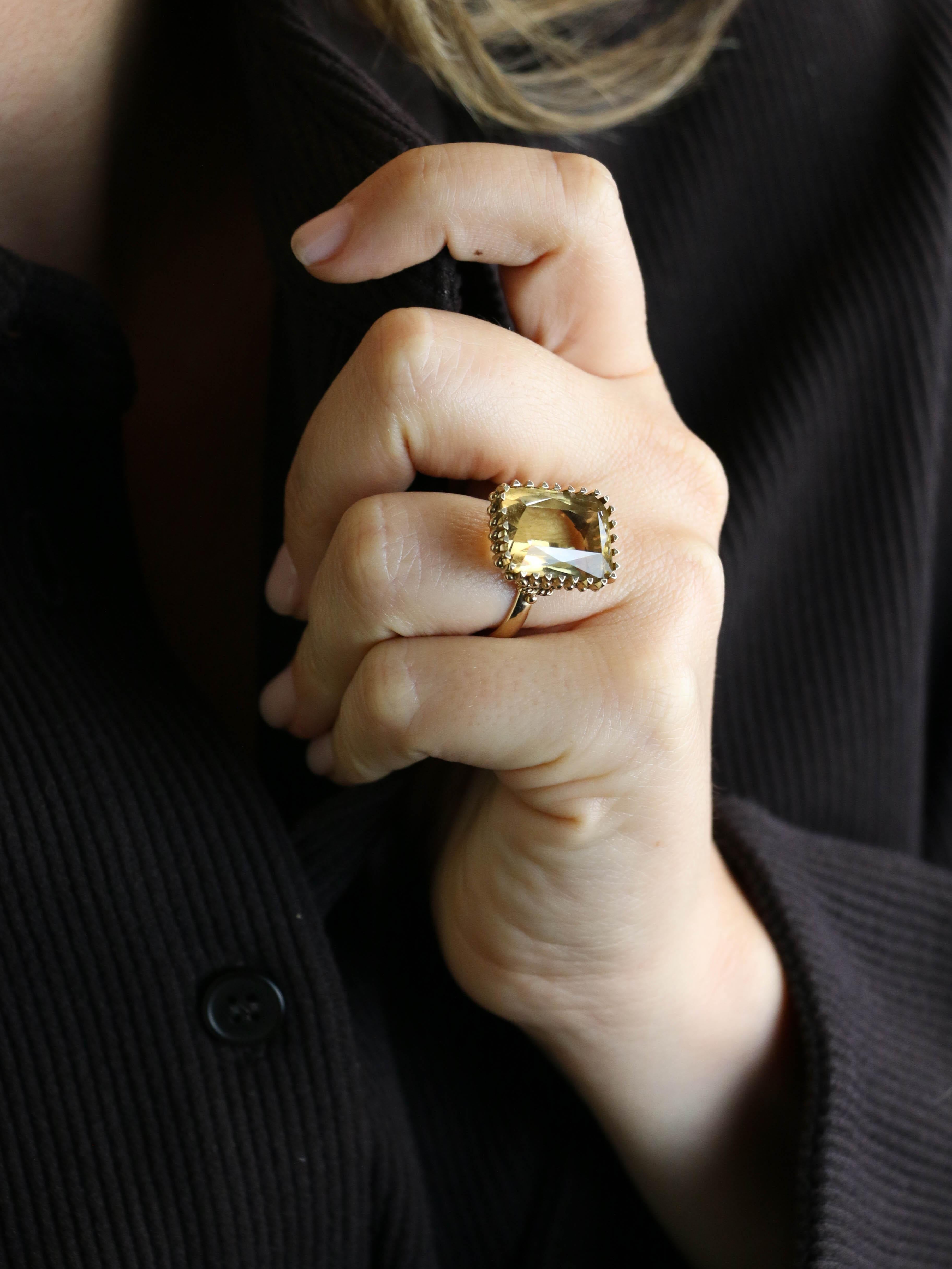 Bague cocktail or jaune citrine