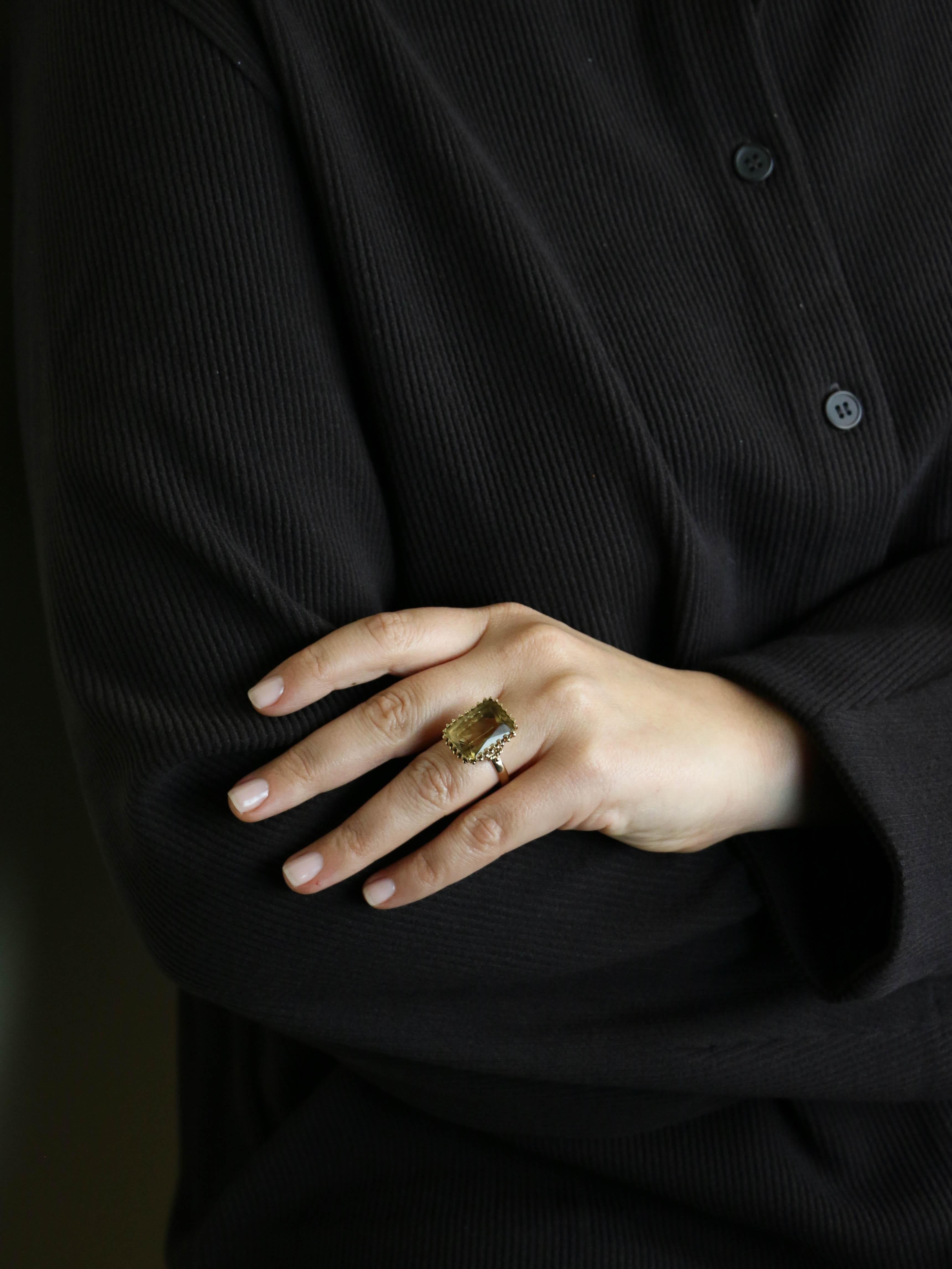 Bague cocktail or jaune citrine