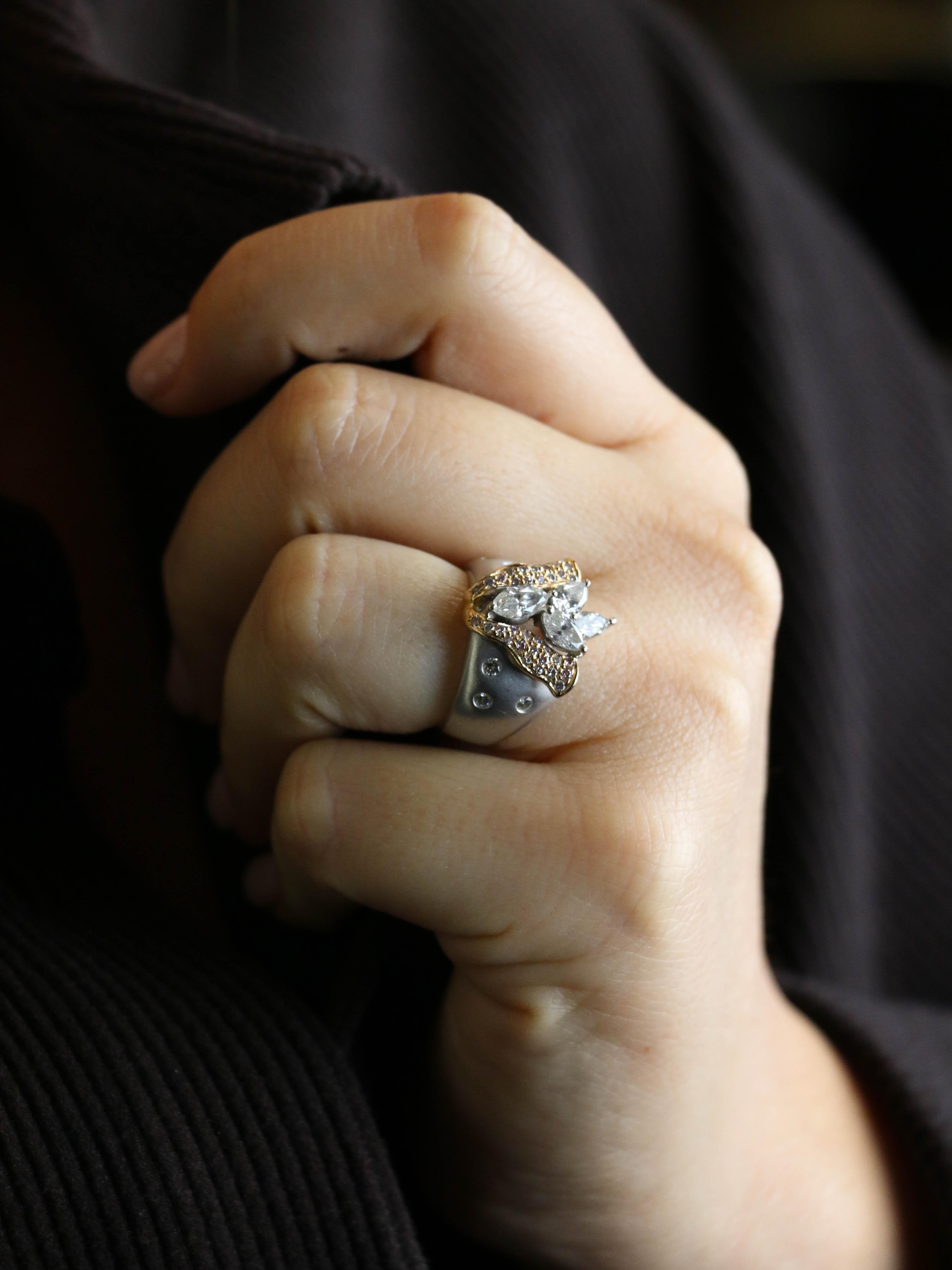 Bague fleur vintage or blanc diamants