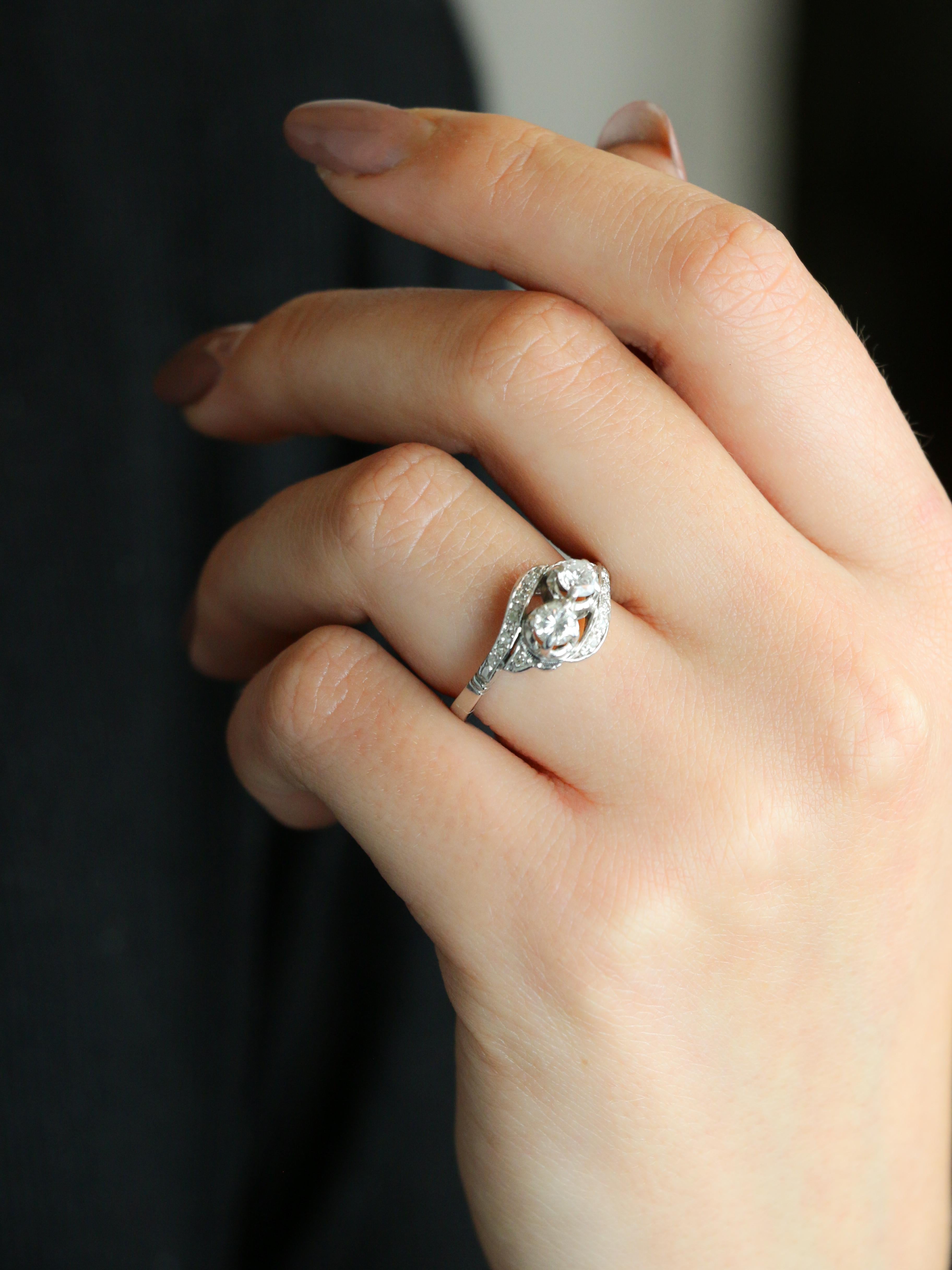 Bague vintage toi et moi or blanc diamants