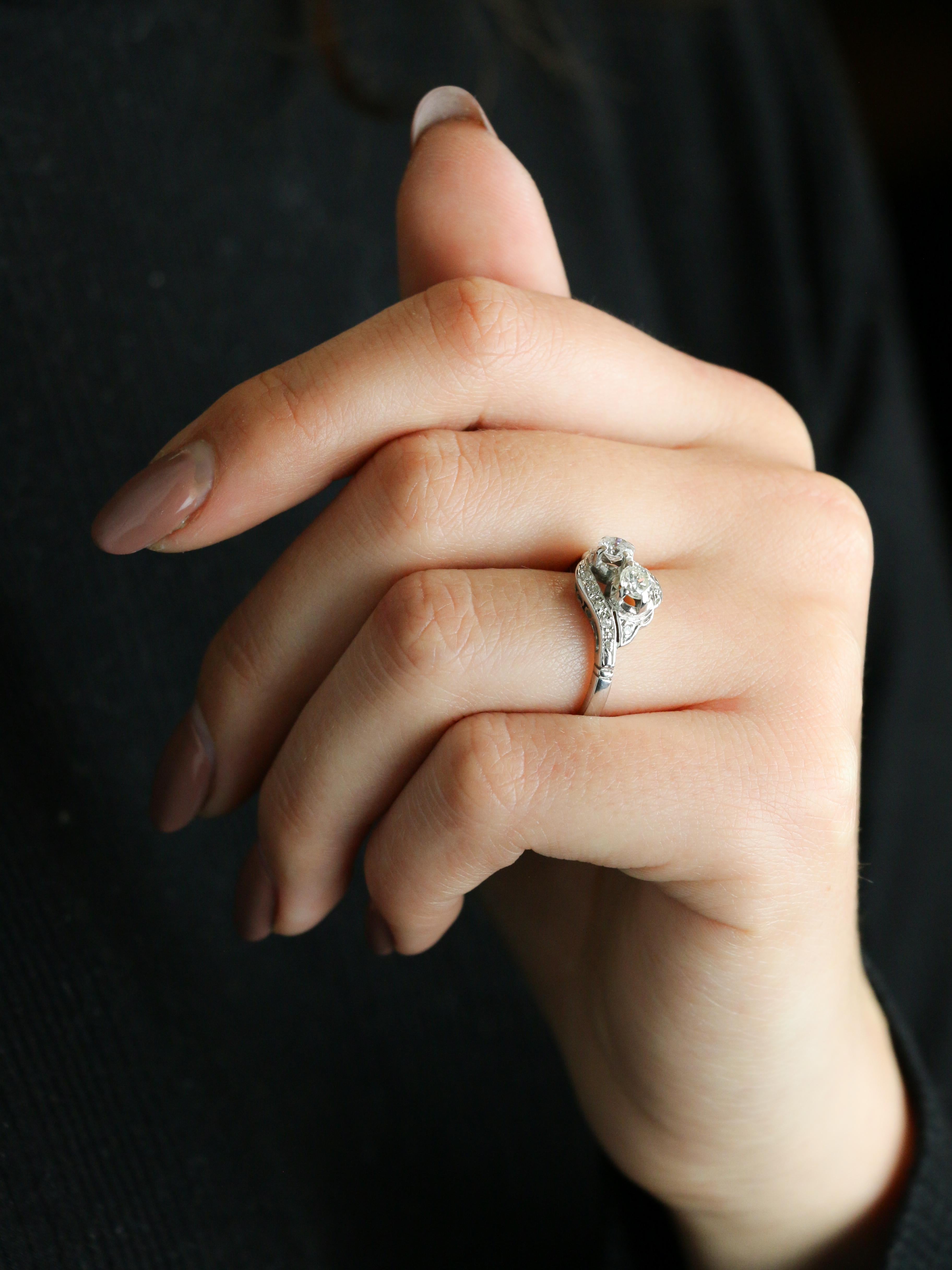 Bague vintage toi et moi or blanc diamants