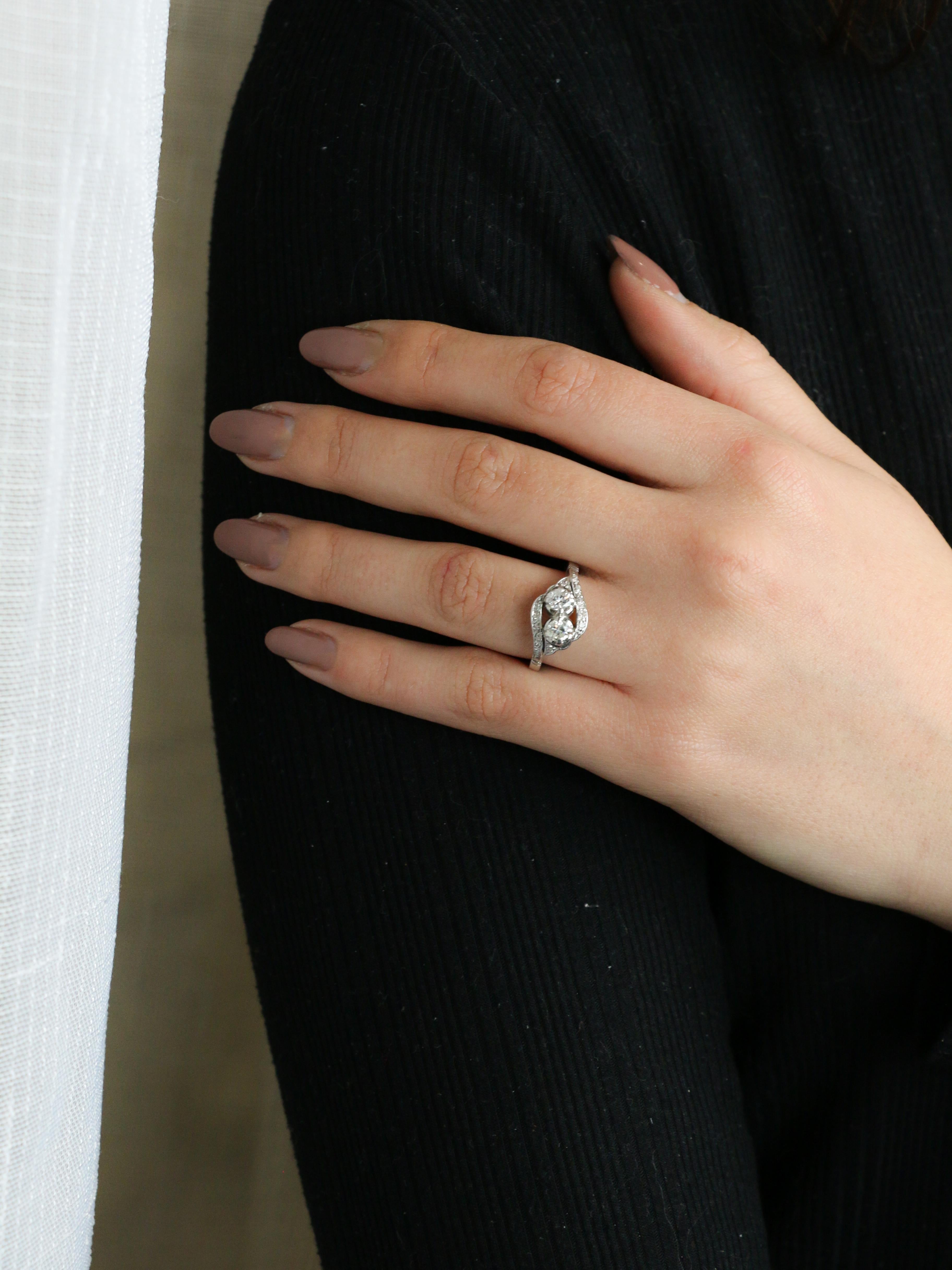 Bague vintage toi et moi or blanc diamants