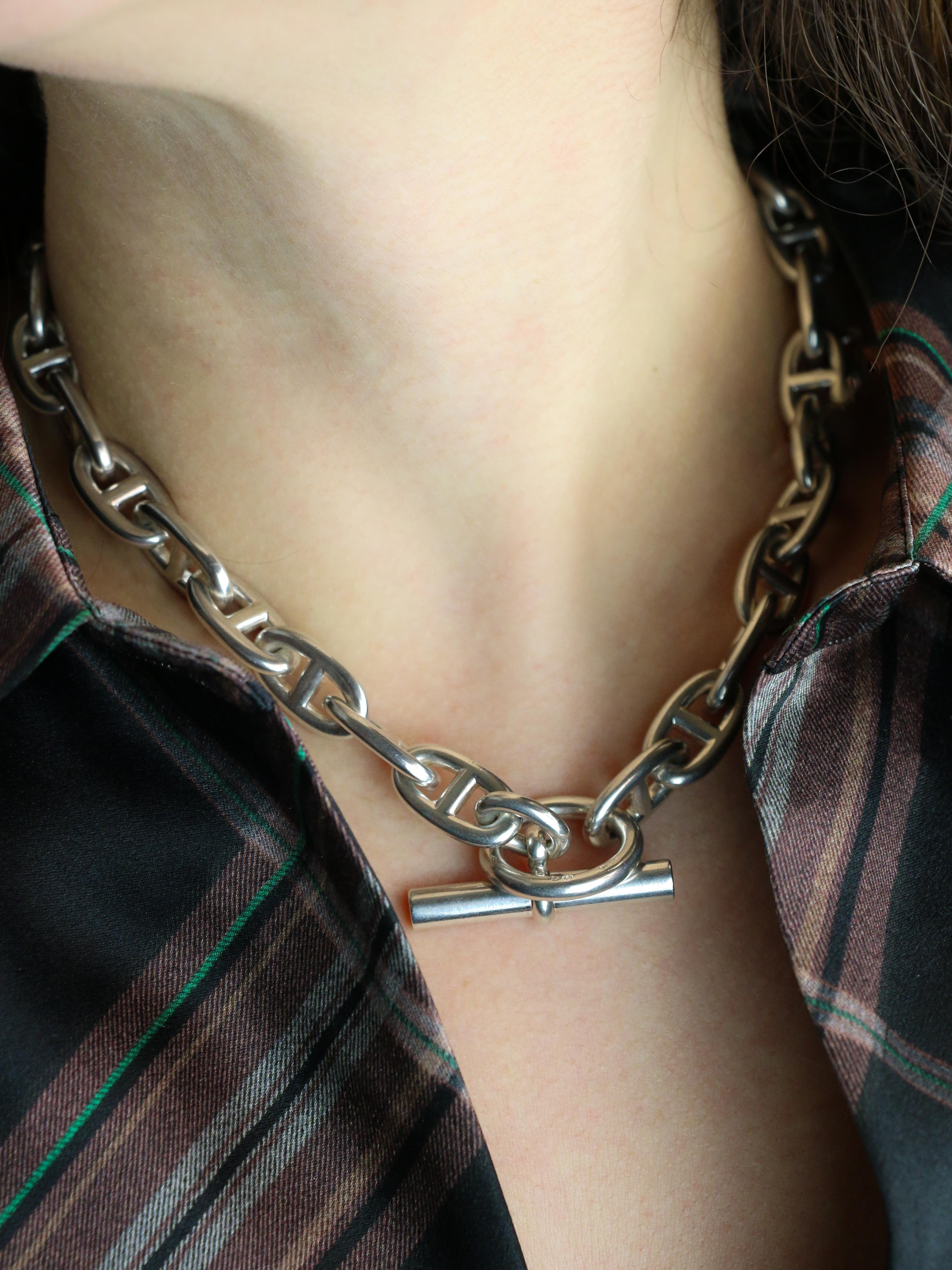 HERMES Collier argent chaîne d'ancre grand modele