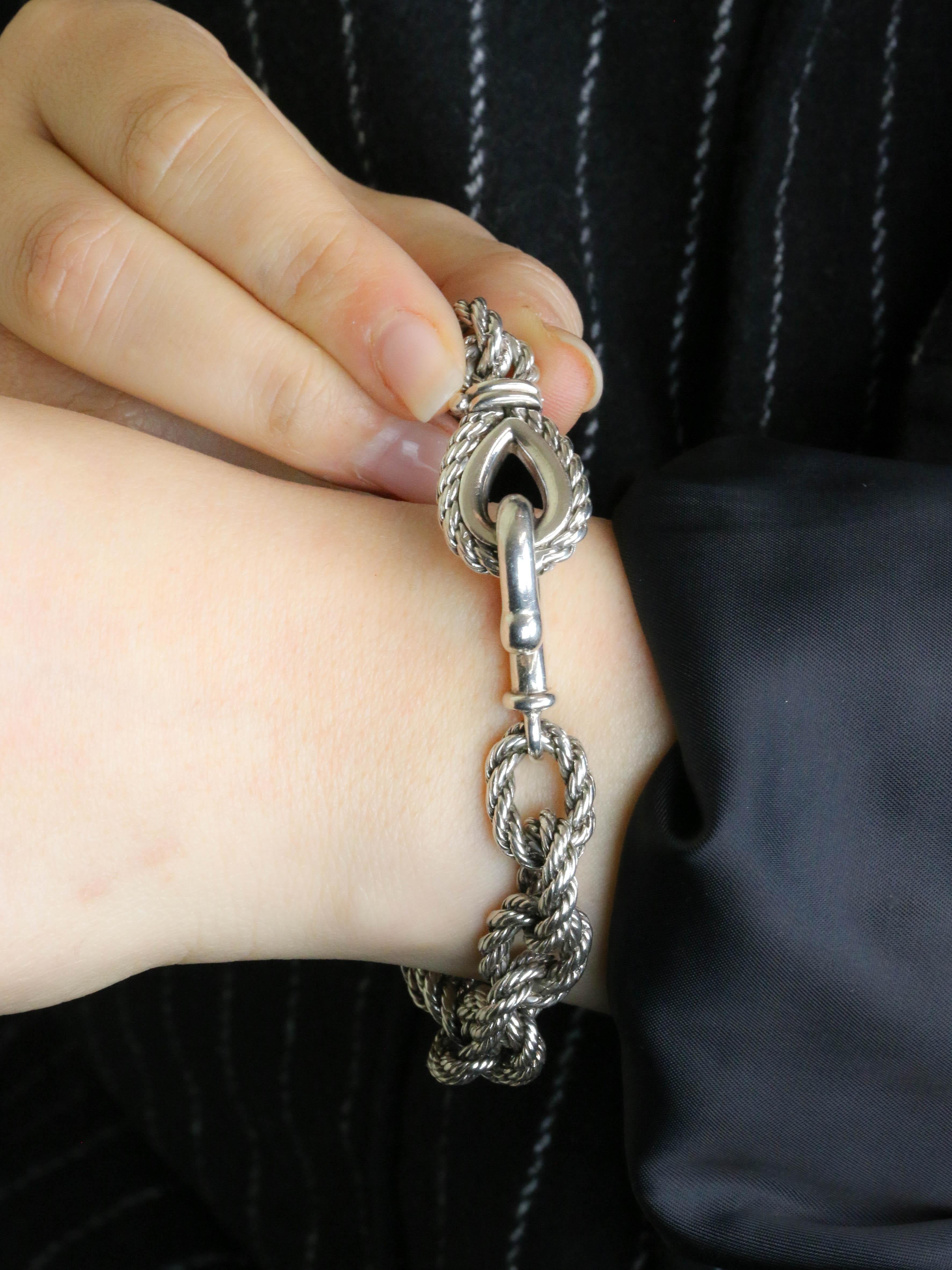 HERMES (Attribué à) Bracelet quadrille corde tressé argent
