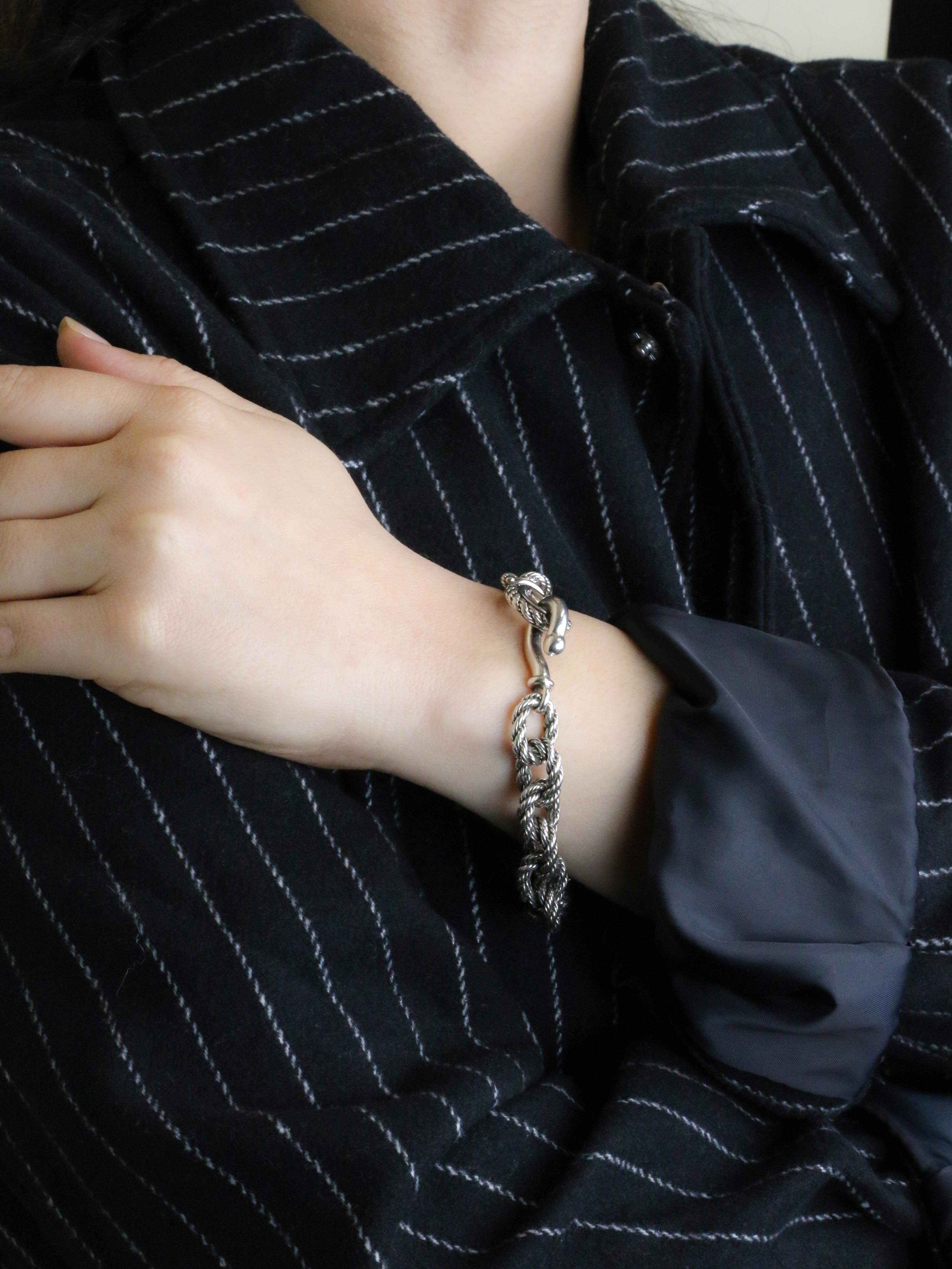 HERMES (Attribué à) Bracelet quadrille corde tressé argent
