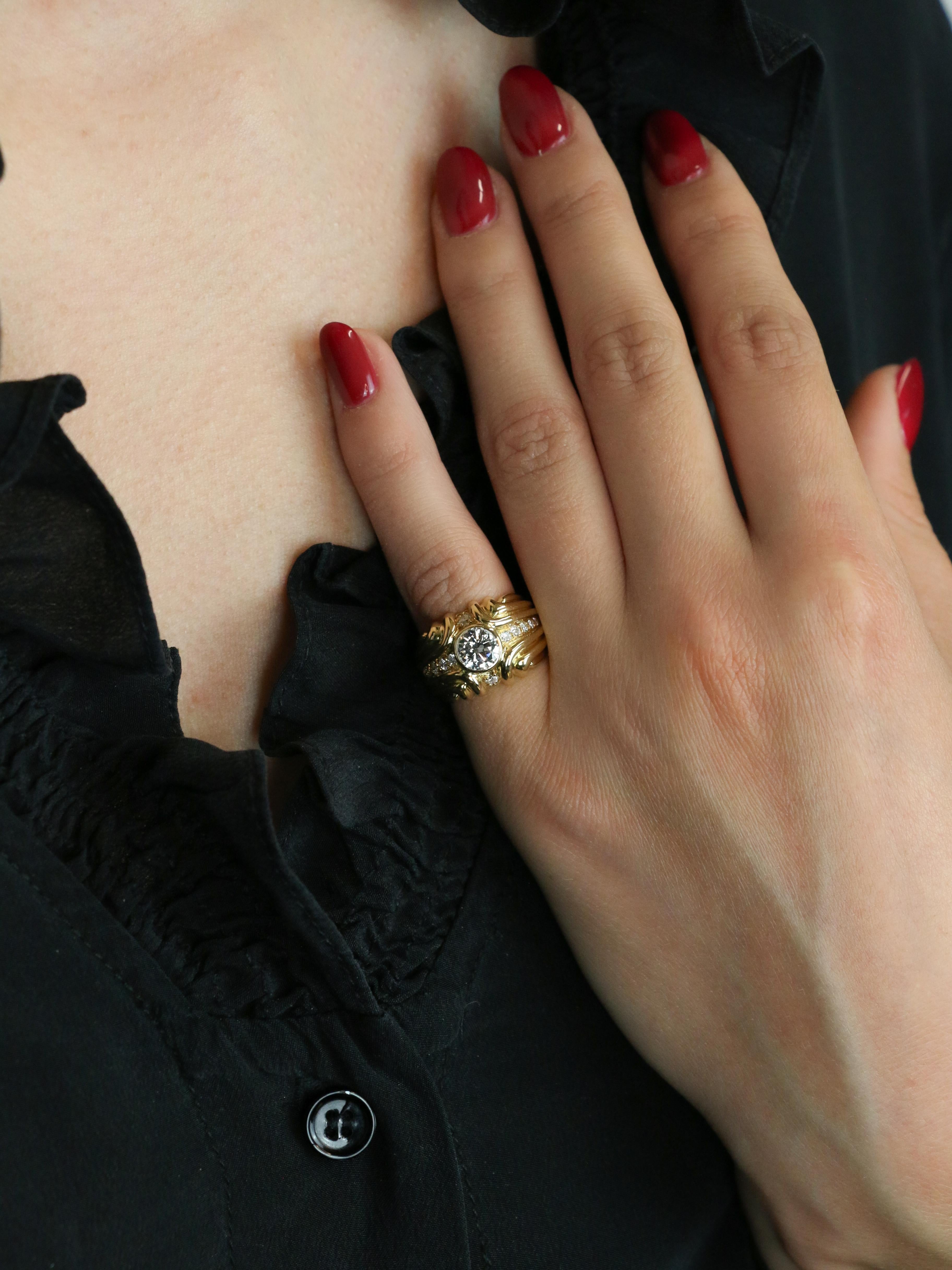 Bague vintage godrons or jaune diamant 0.8 ct