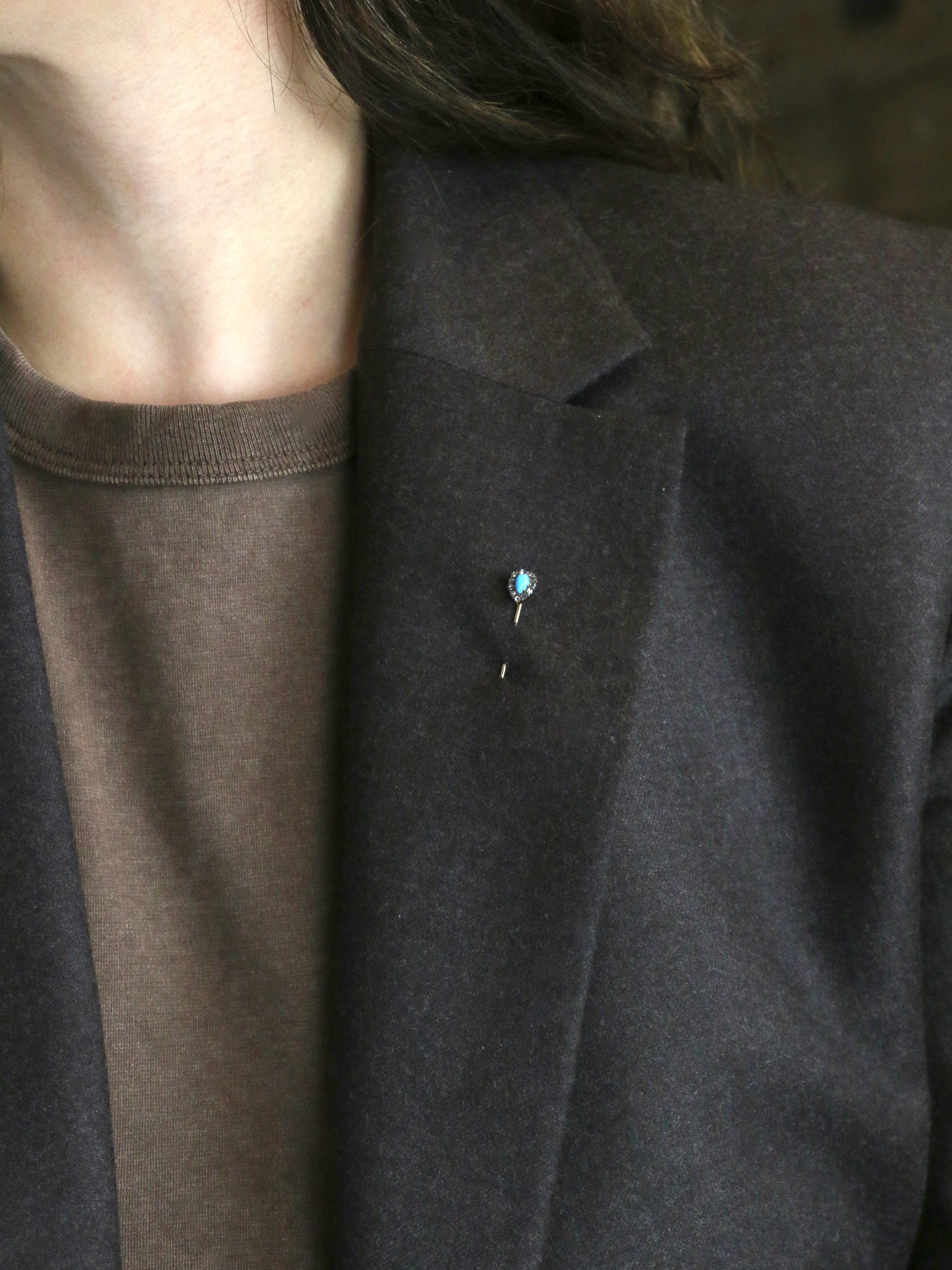 Epingle ancienne or jaune turquoise diamants