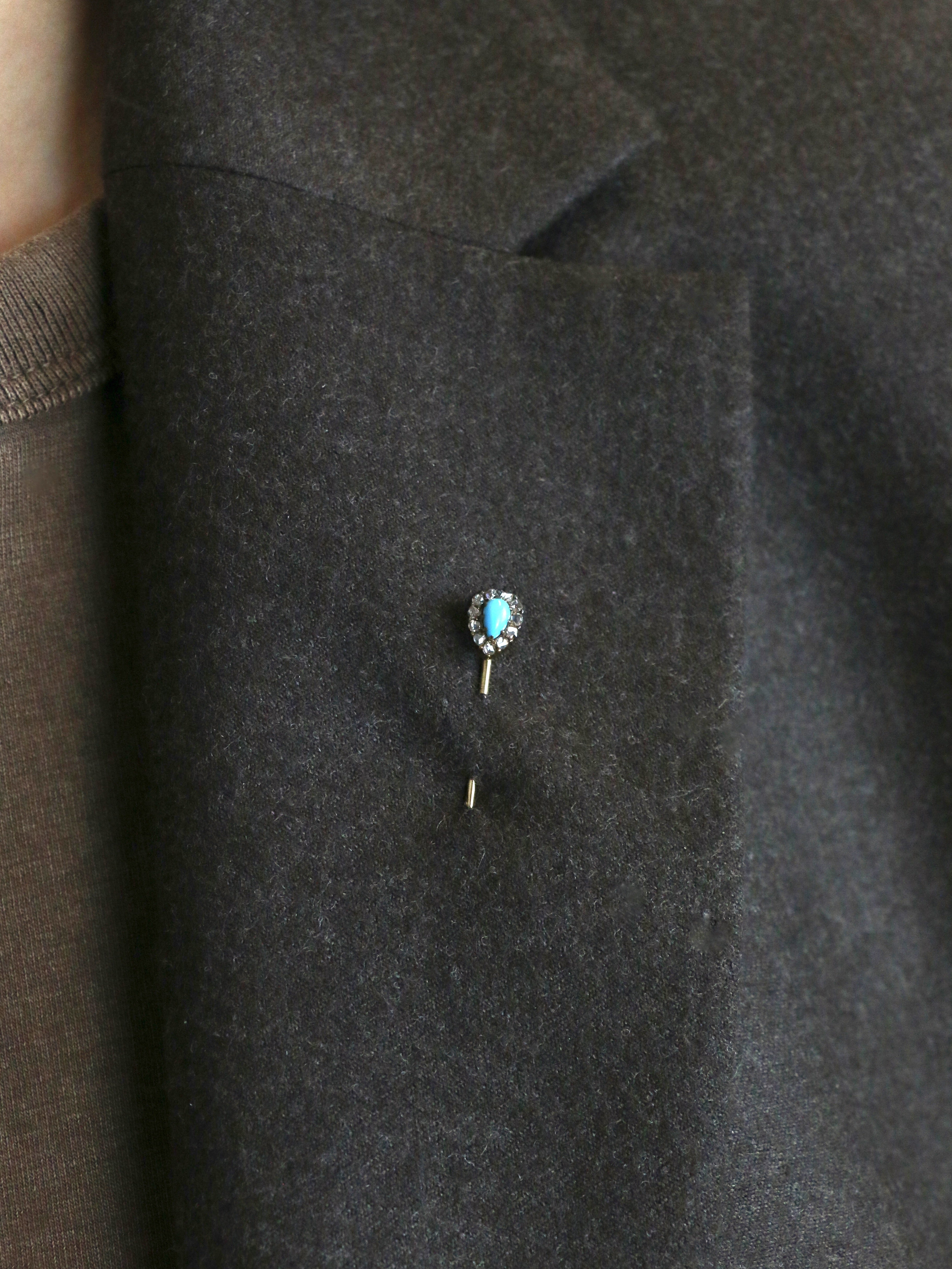 Epingle ancienne or jaune turquoise diamants