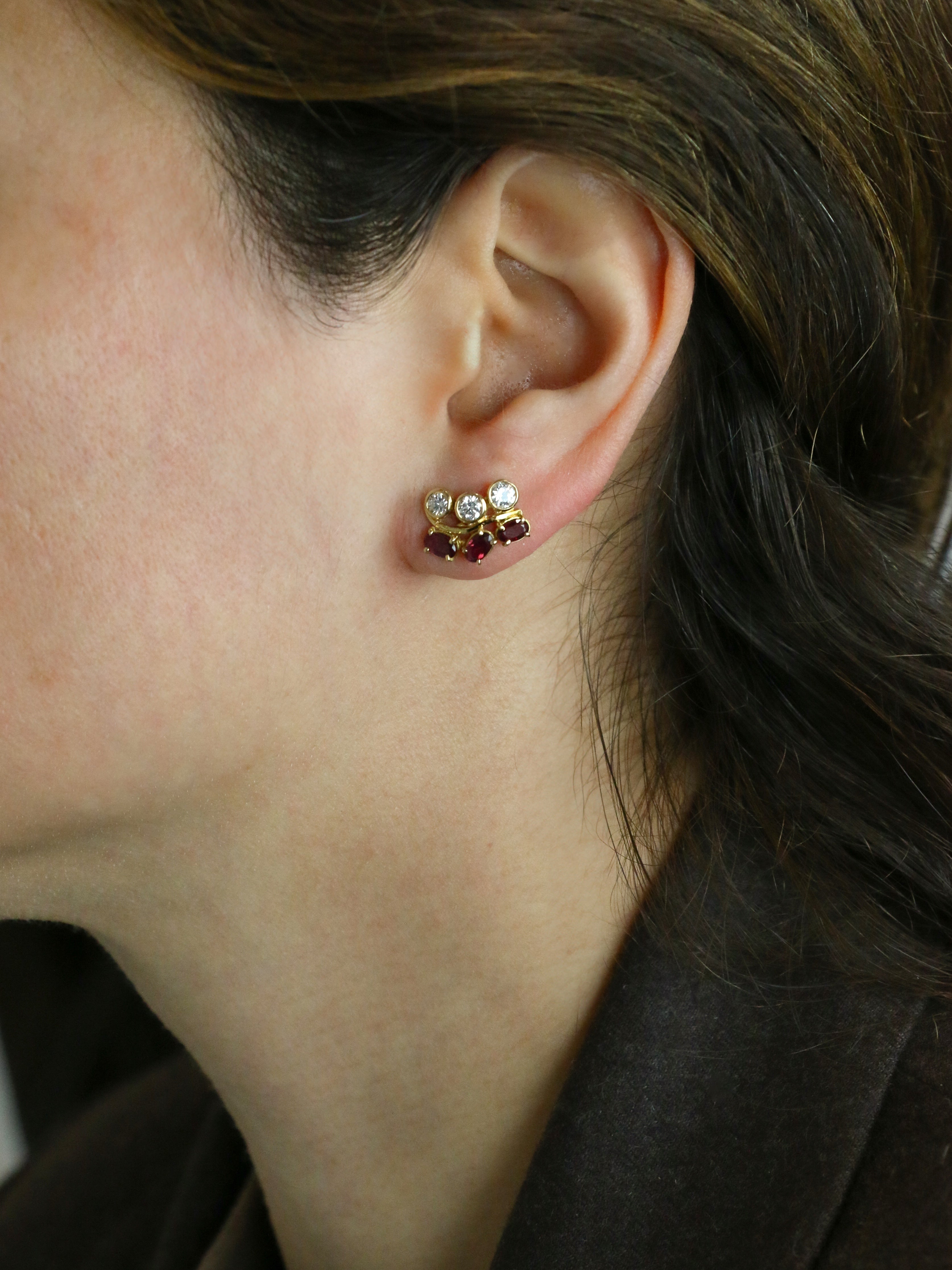 Boucles d’oreilles vintage en or, diamants et grenats