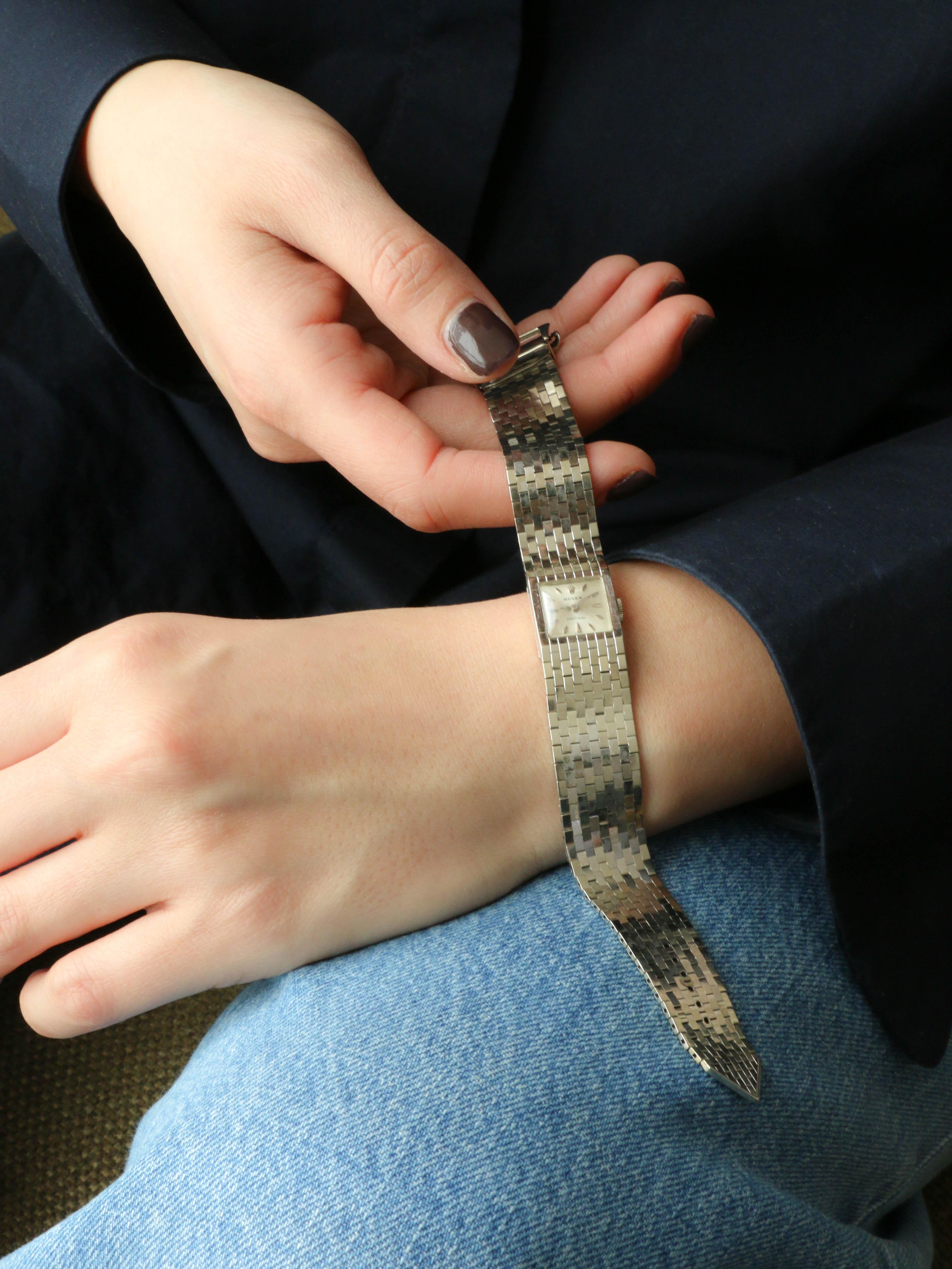 Montre ROLEX vintage Precision 8209 Bracelet ceinture or blanc