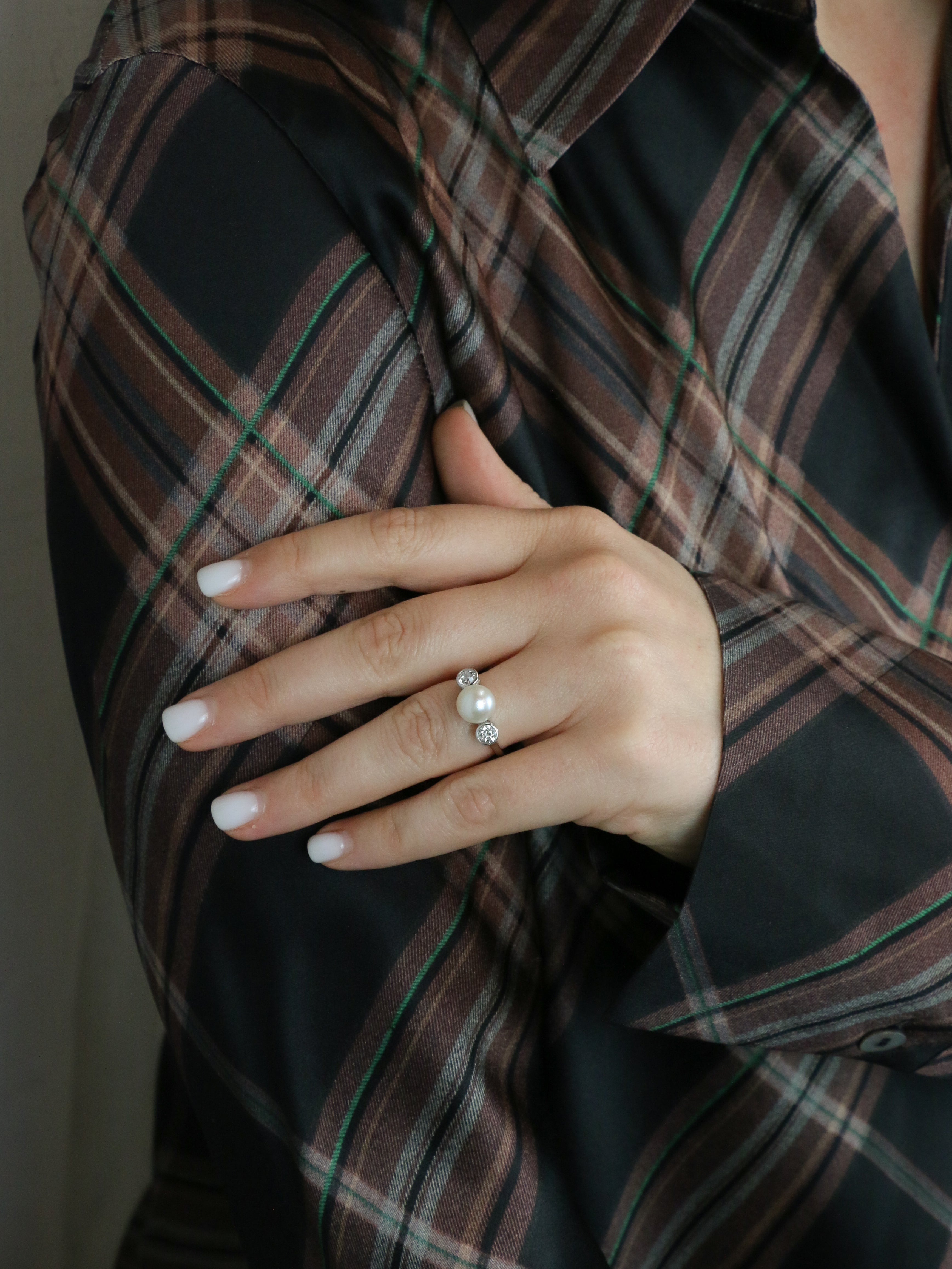 Platinum, Pearl and Diamond Trilogy Ring - Old Ring