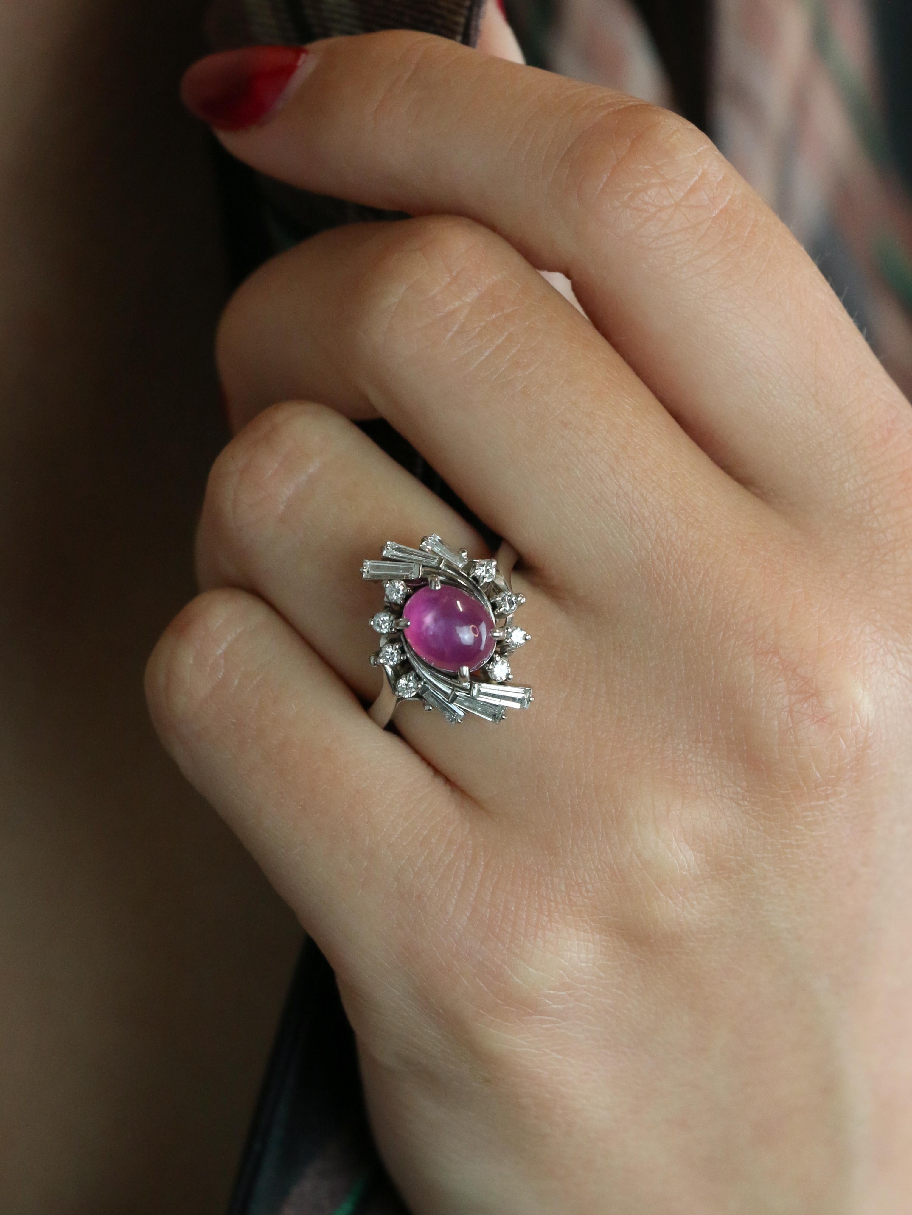Bague marguerite rubis étoilé diamants