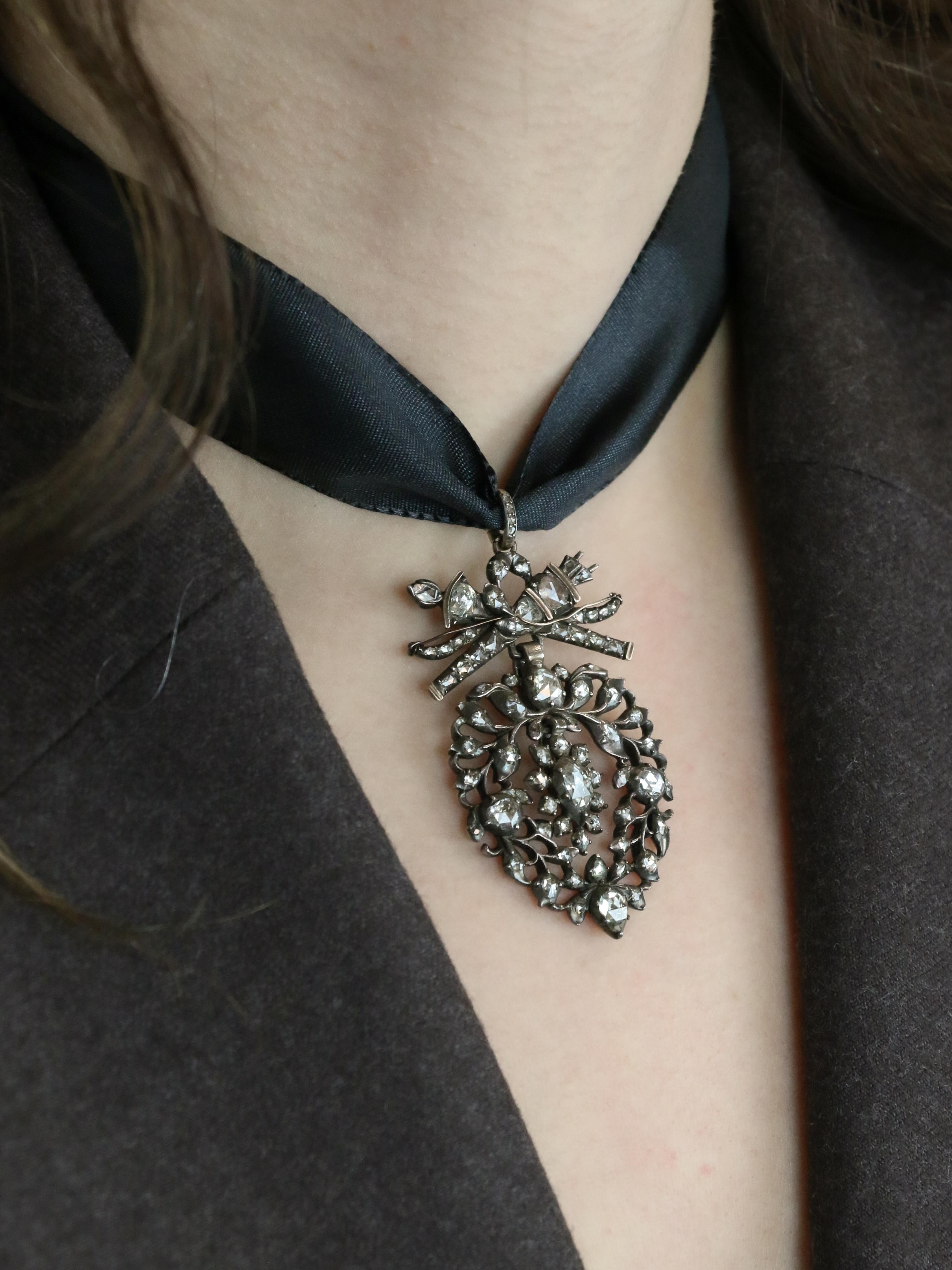 Pendentif ancien cœur flamand diamants taille rose