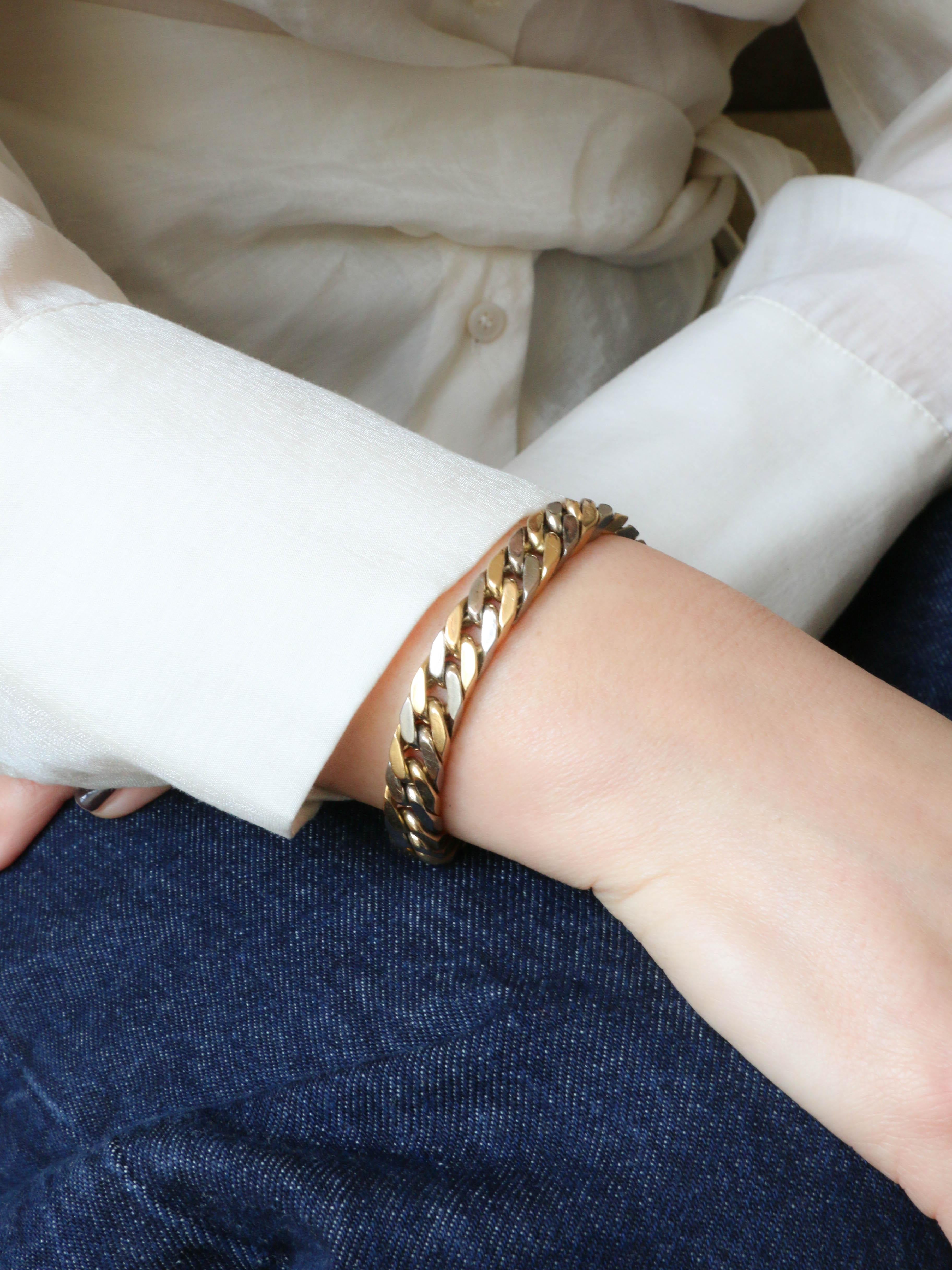 HERMES Bracelet vintage gourmette or jaune or blanc
