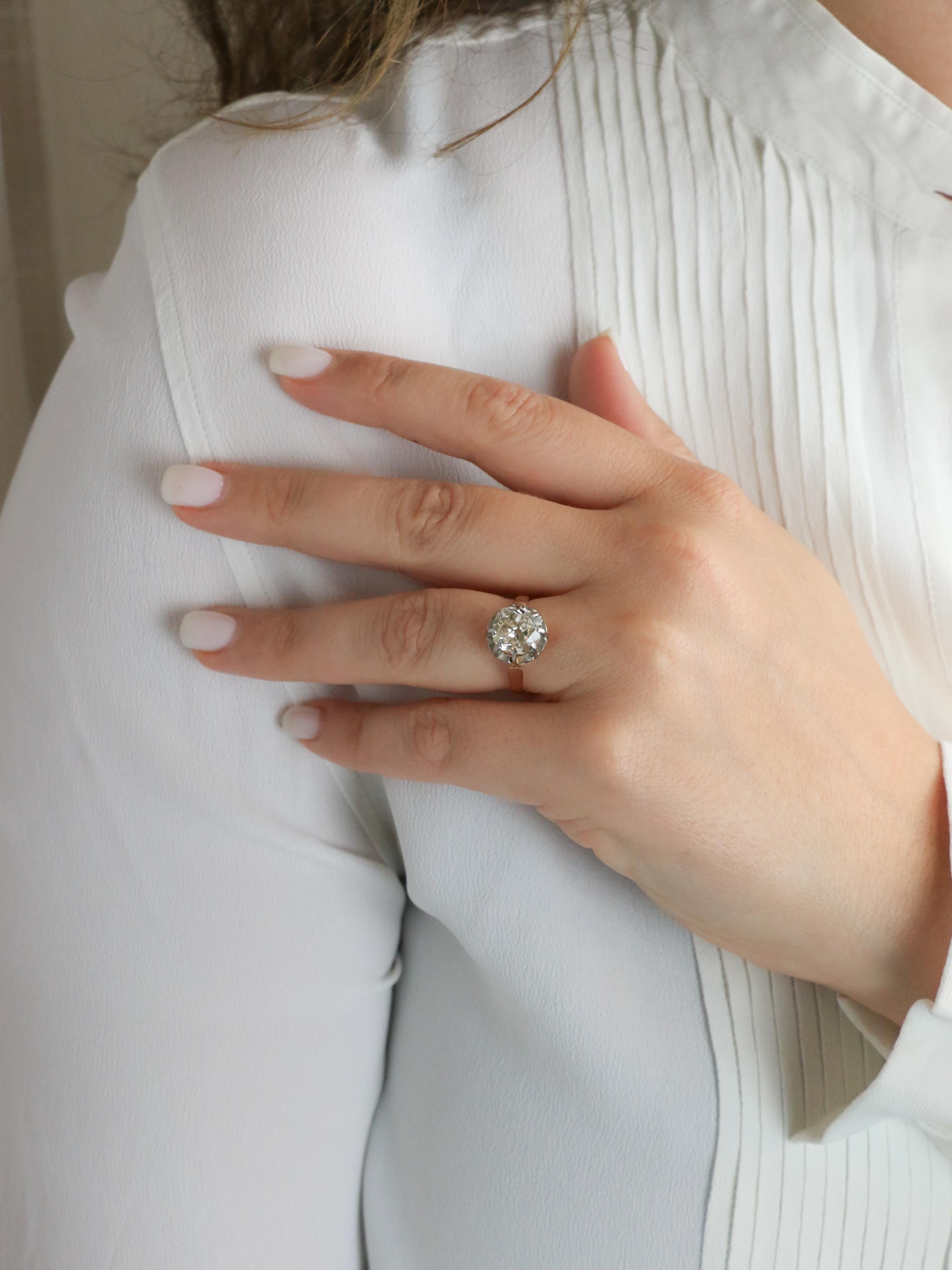 Bague solitaire diamant taille ancienne Old Mine Cut 3,07 carats