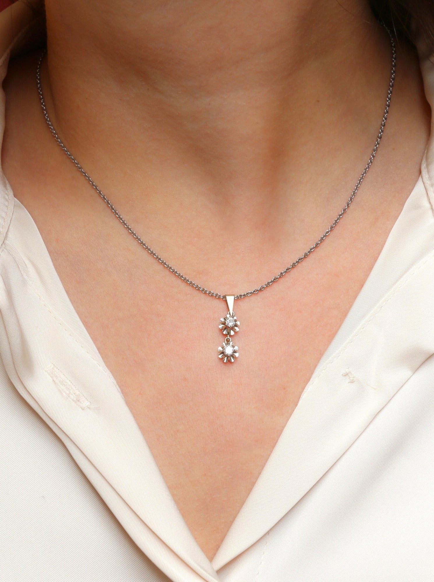 Pendentif or blanc diamants taille brillant 0,2 ct