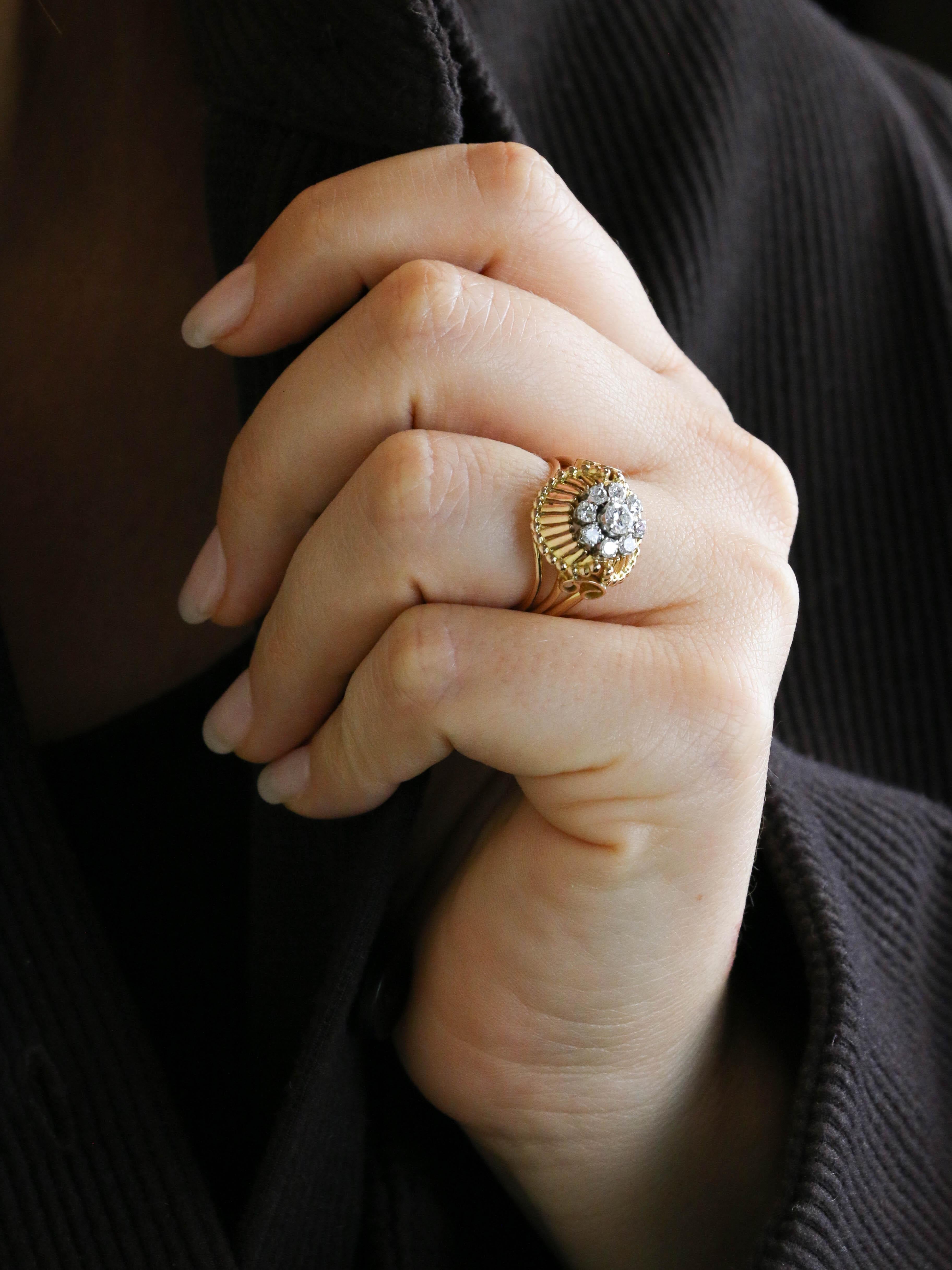 Bague fil or jaune diamants