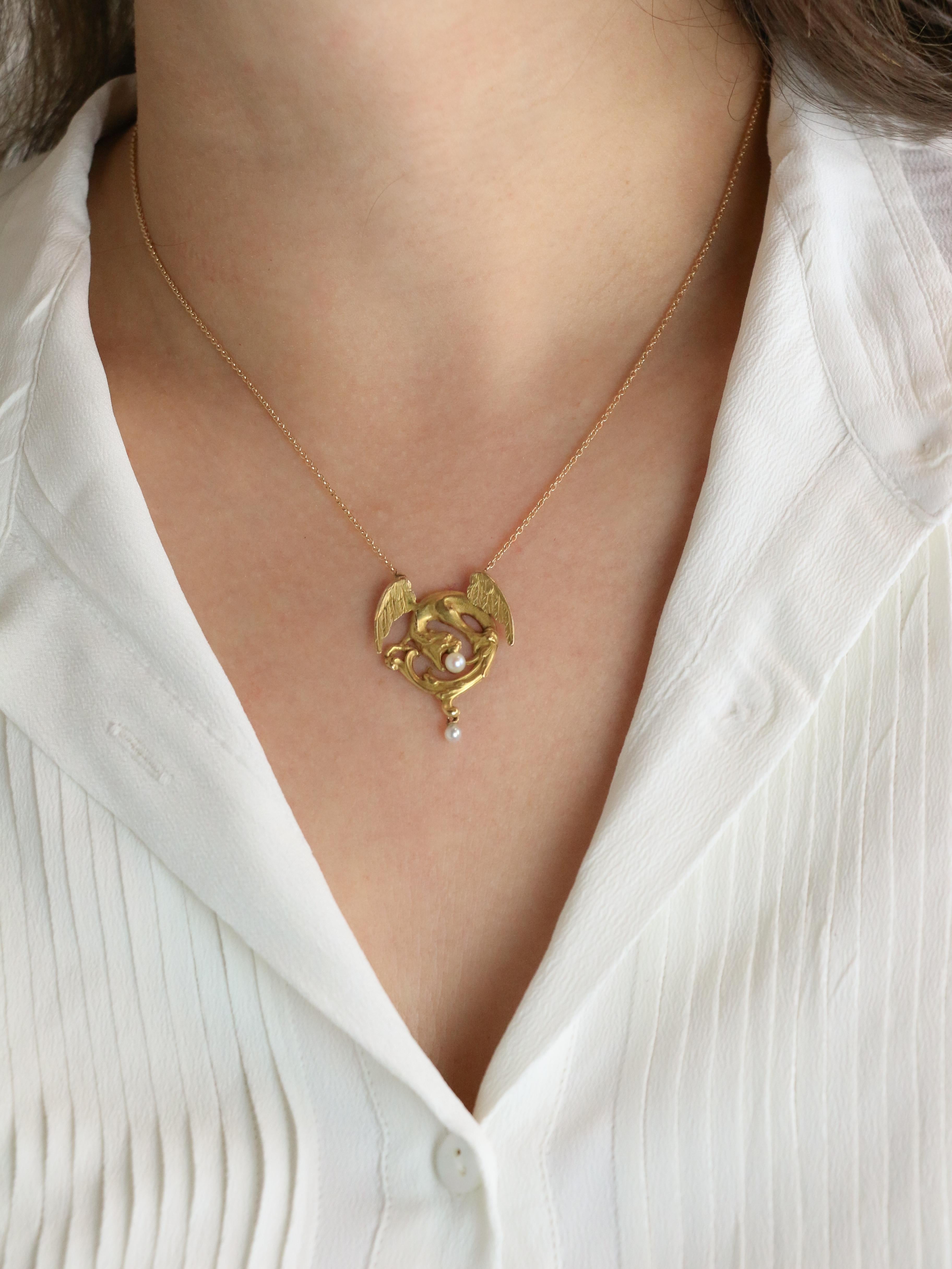 Collier Art Nouveau Chimère or jaune perles