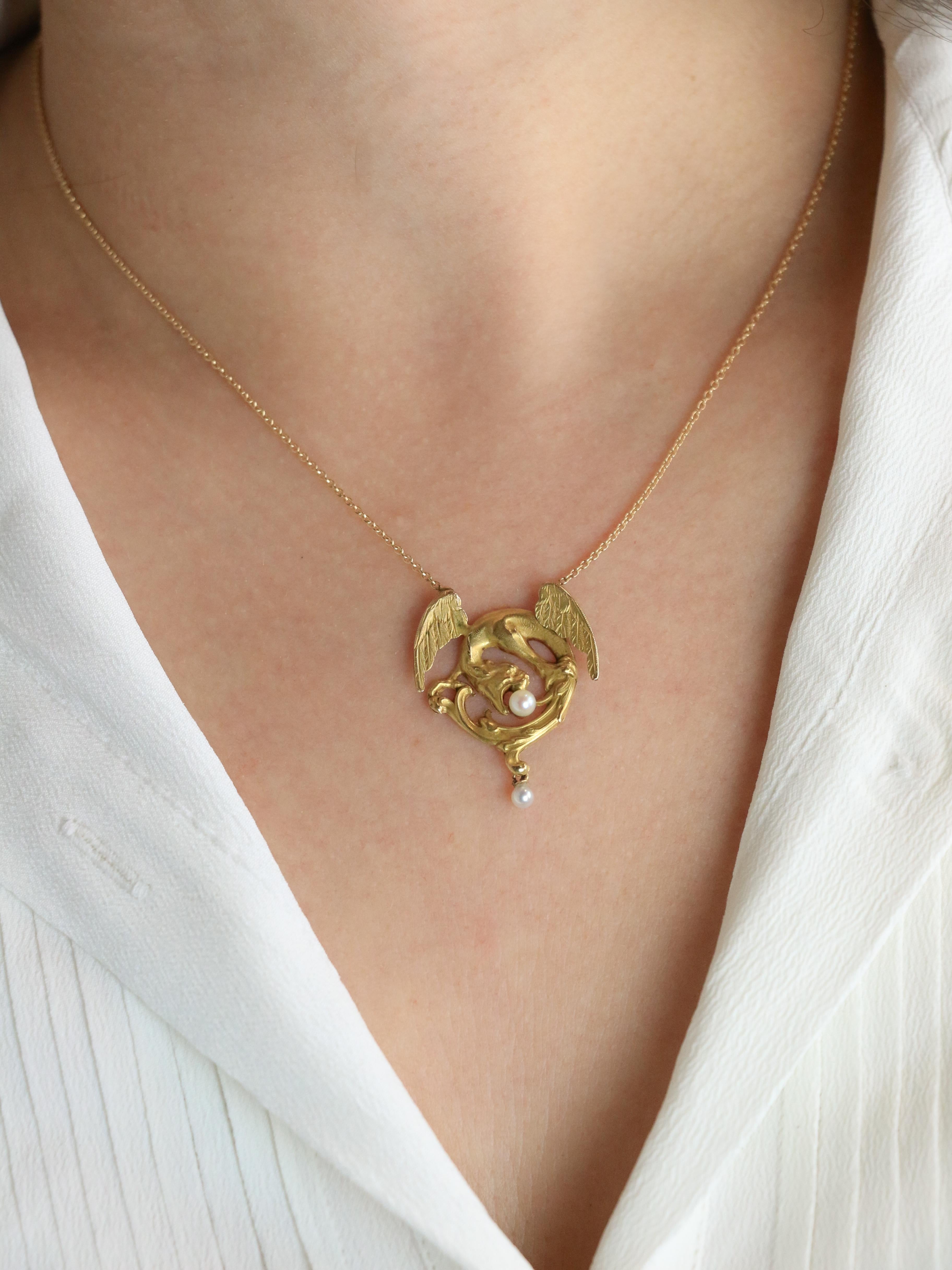 Collier Art Nouveau Chimère or jaune perles