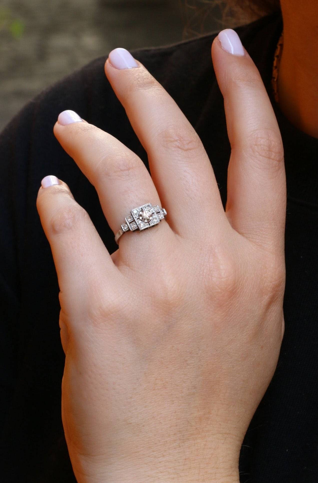 bague art déco platine