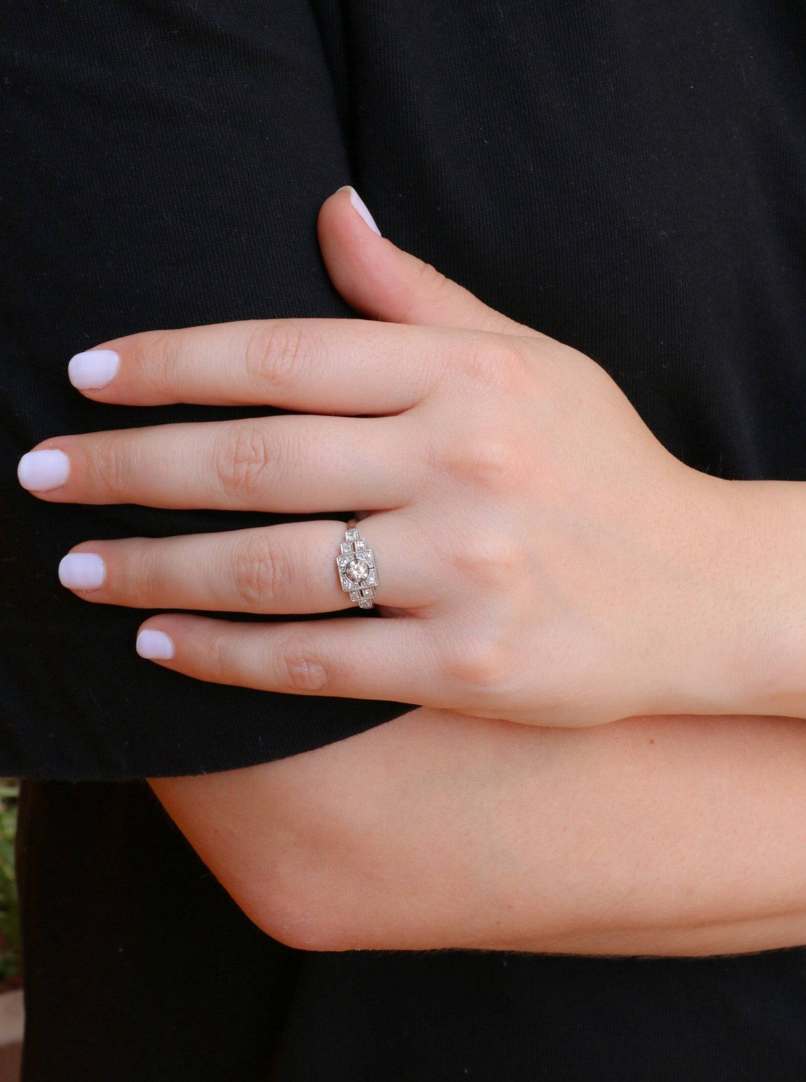 bague art déco platine