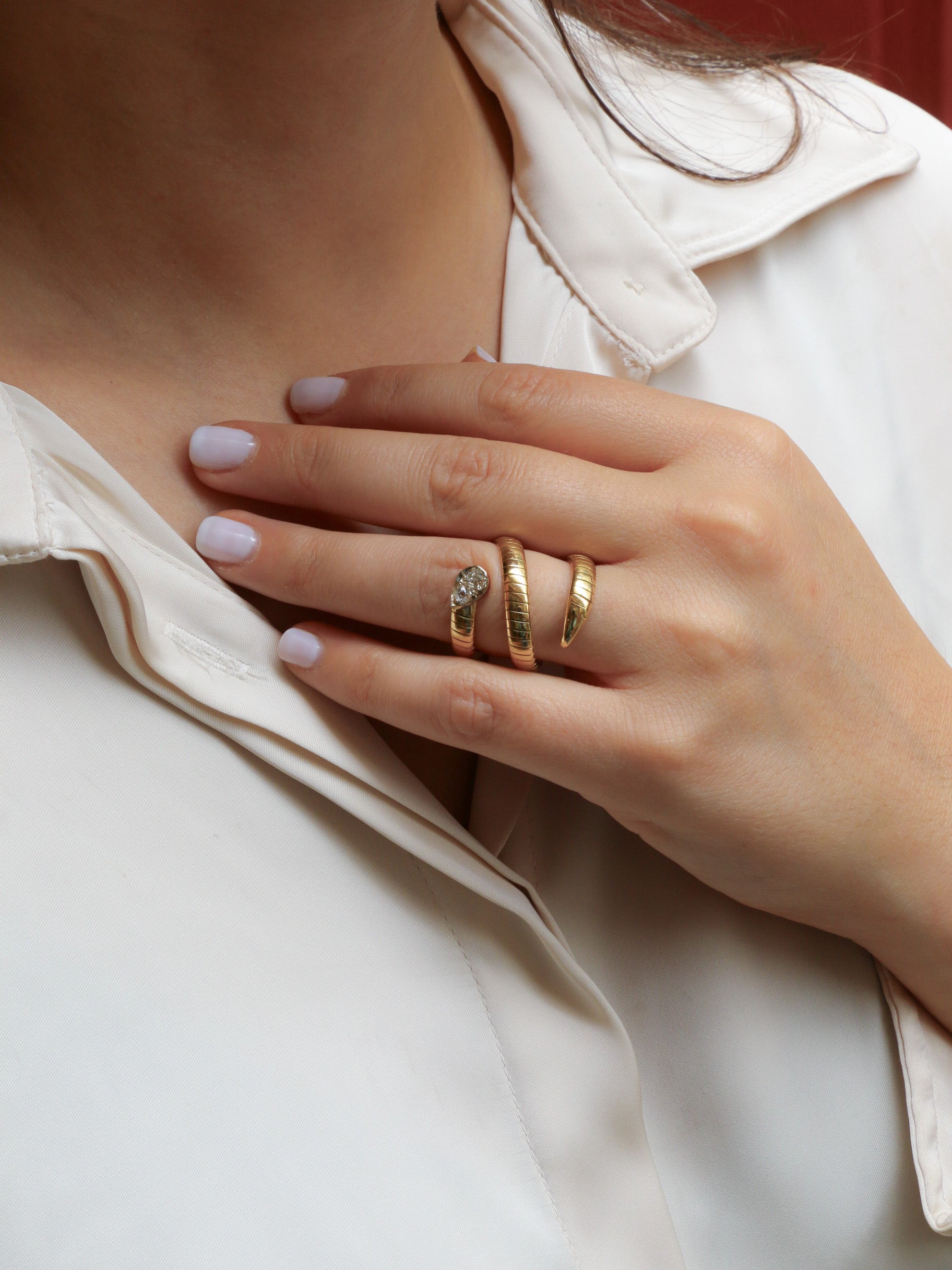 Bague serpent tubogas diamants taille ancienne
