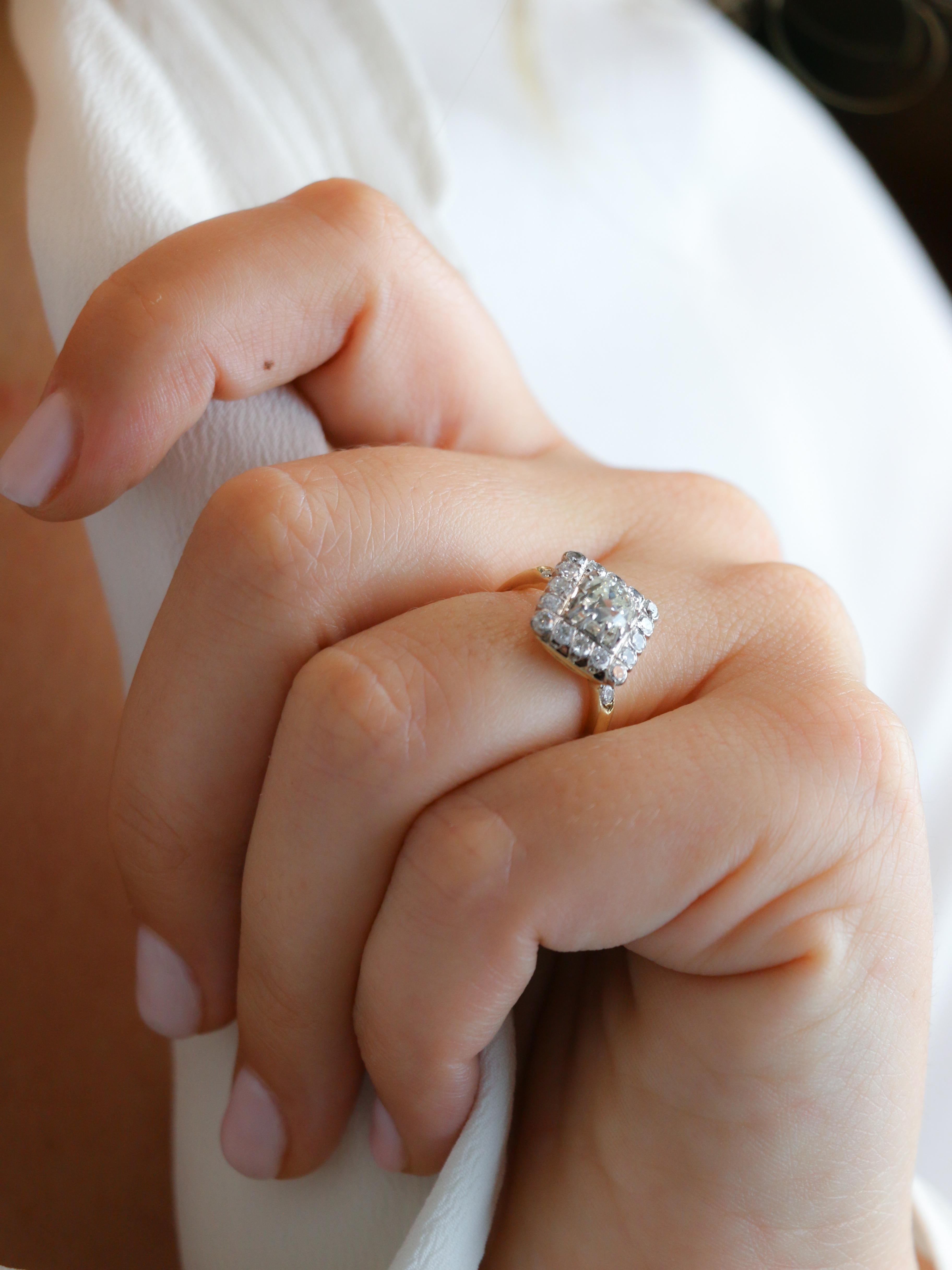 Bague losange diamant taille ancienne 1,07 carat