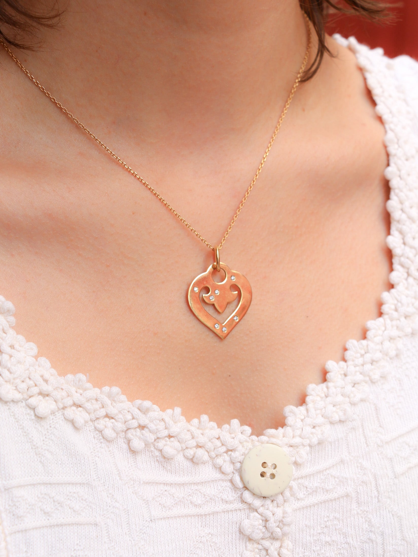 Pendentif coeur OJ Perrin or jaune diamants