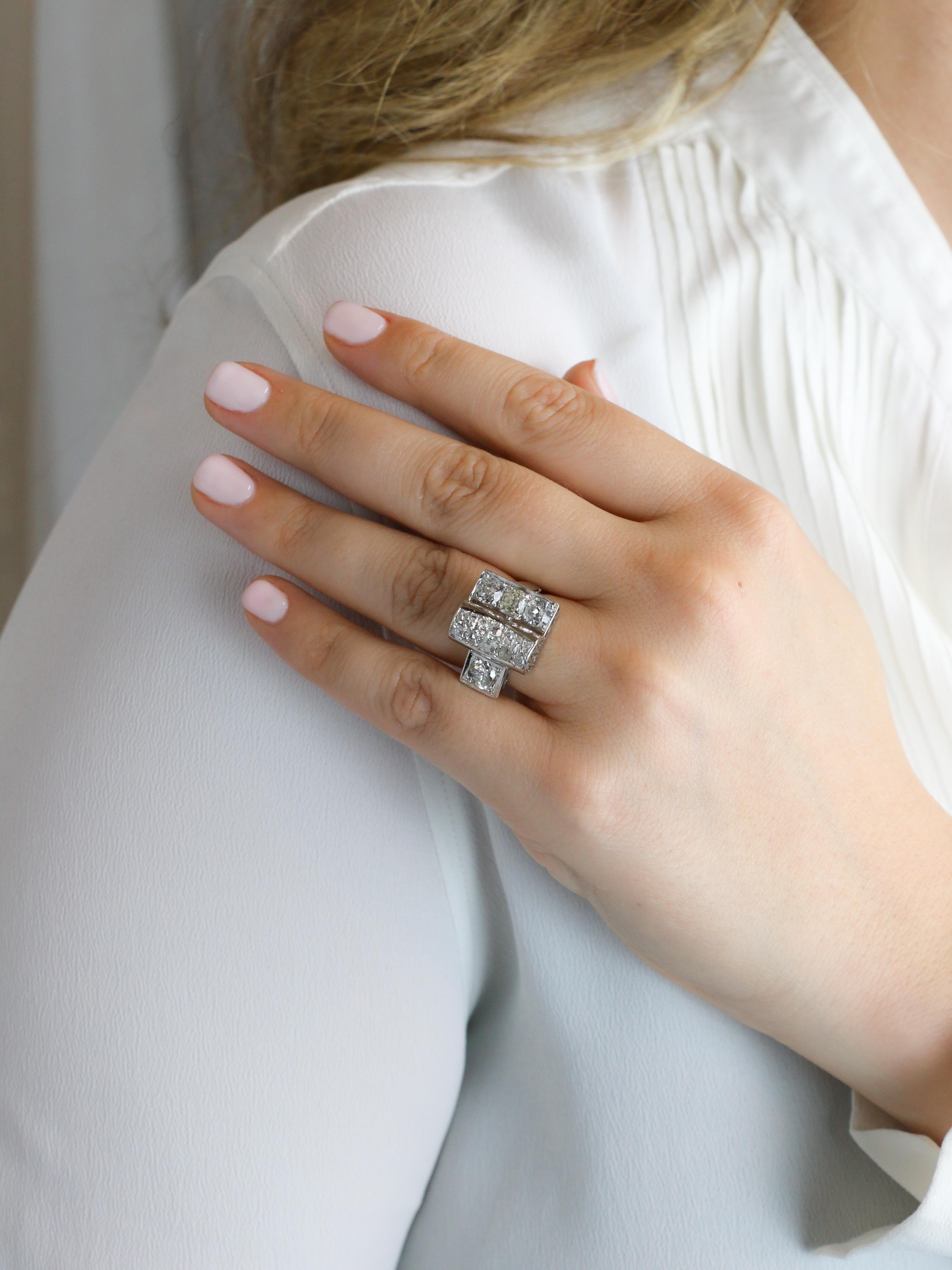 Bague pont diamants taille ancienne