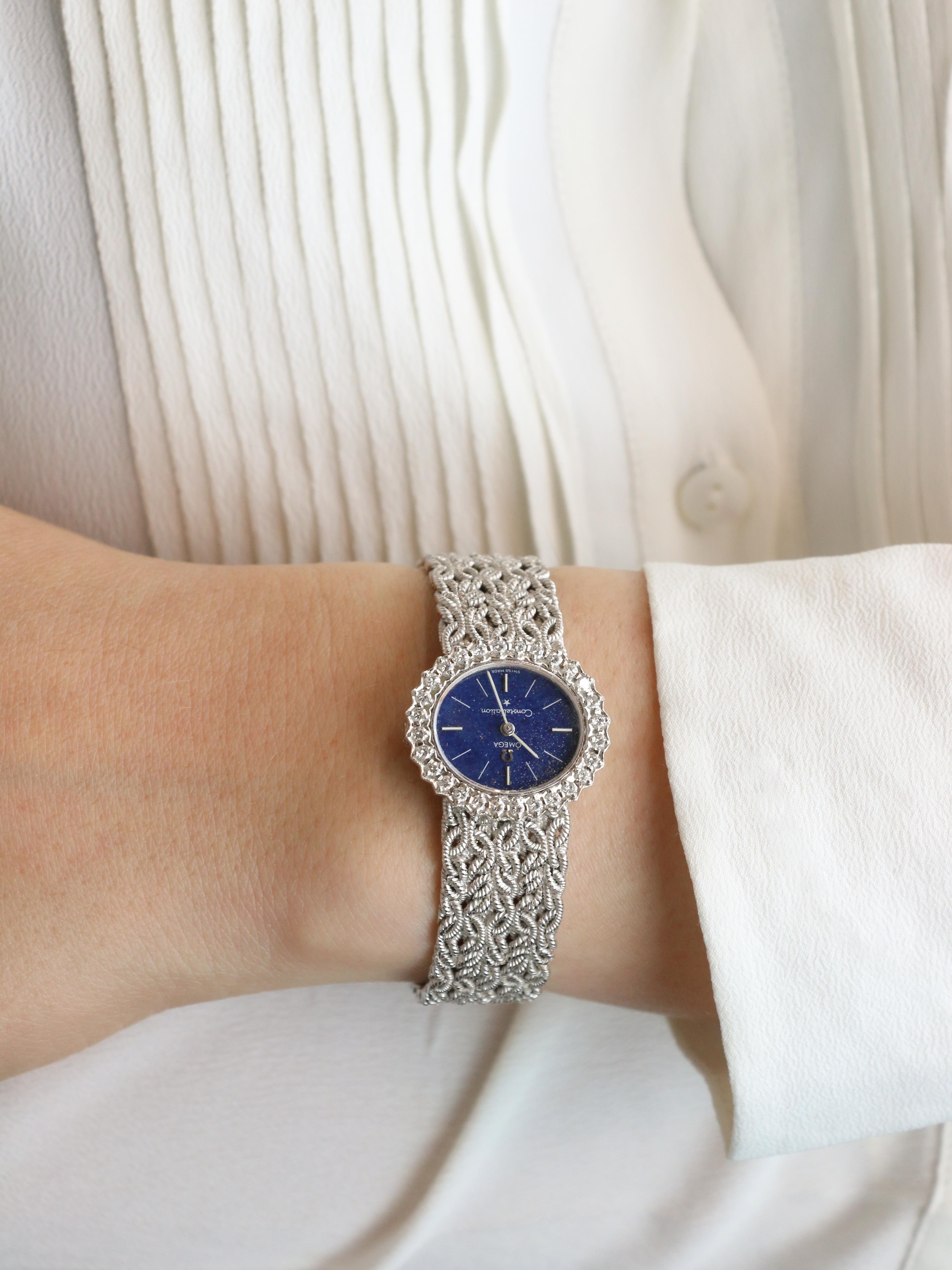 OMEGA Constellation - Montre or blanc diamants lapis-lazuli
