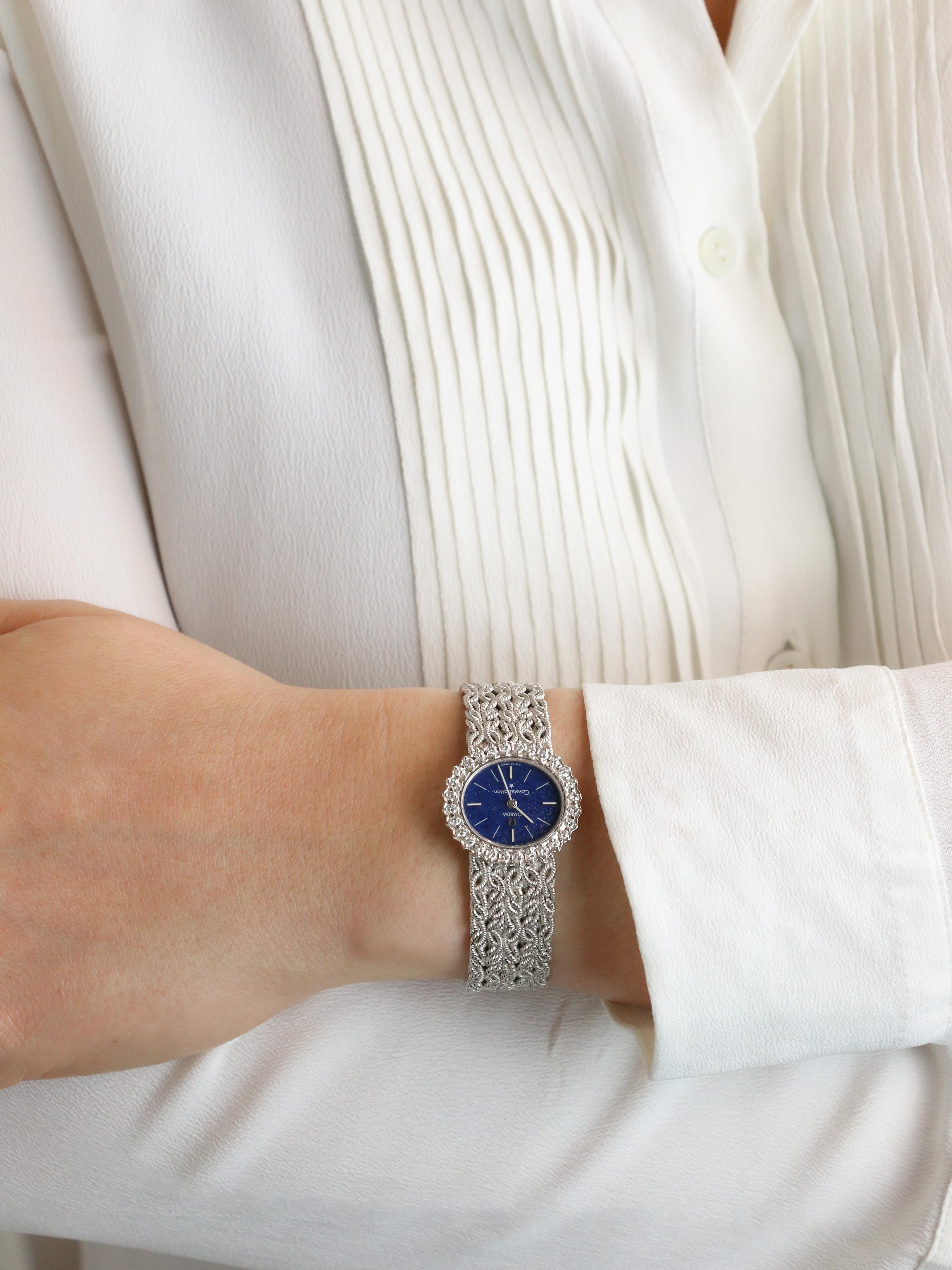 OMEGA Constellation - Montre or blanc diamants lapis-lazuli