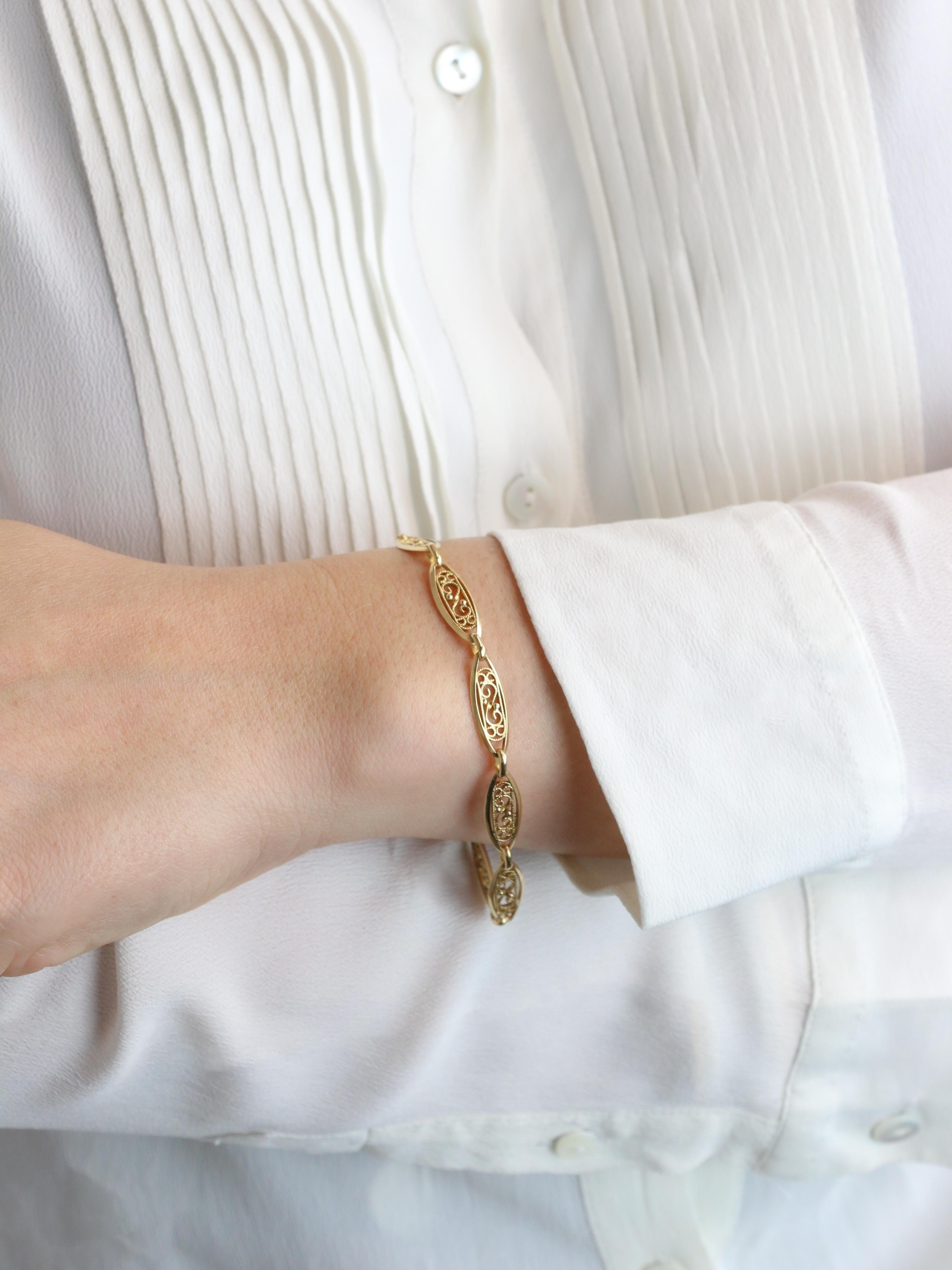 Bracelet chaîne maille filigrane or jaune
