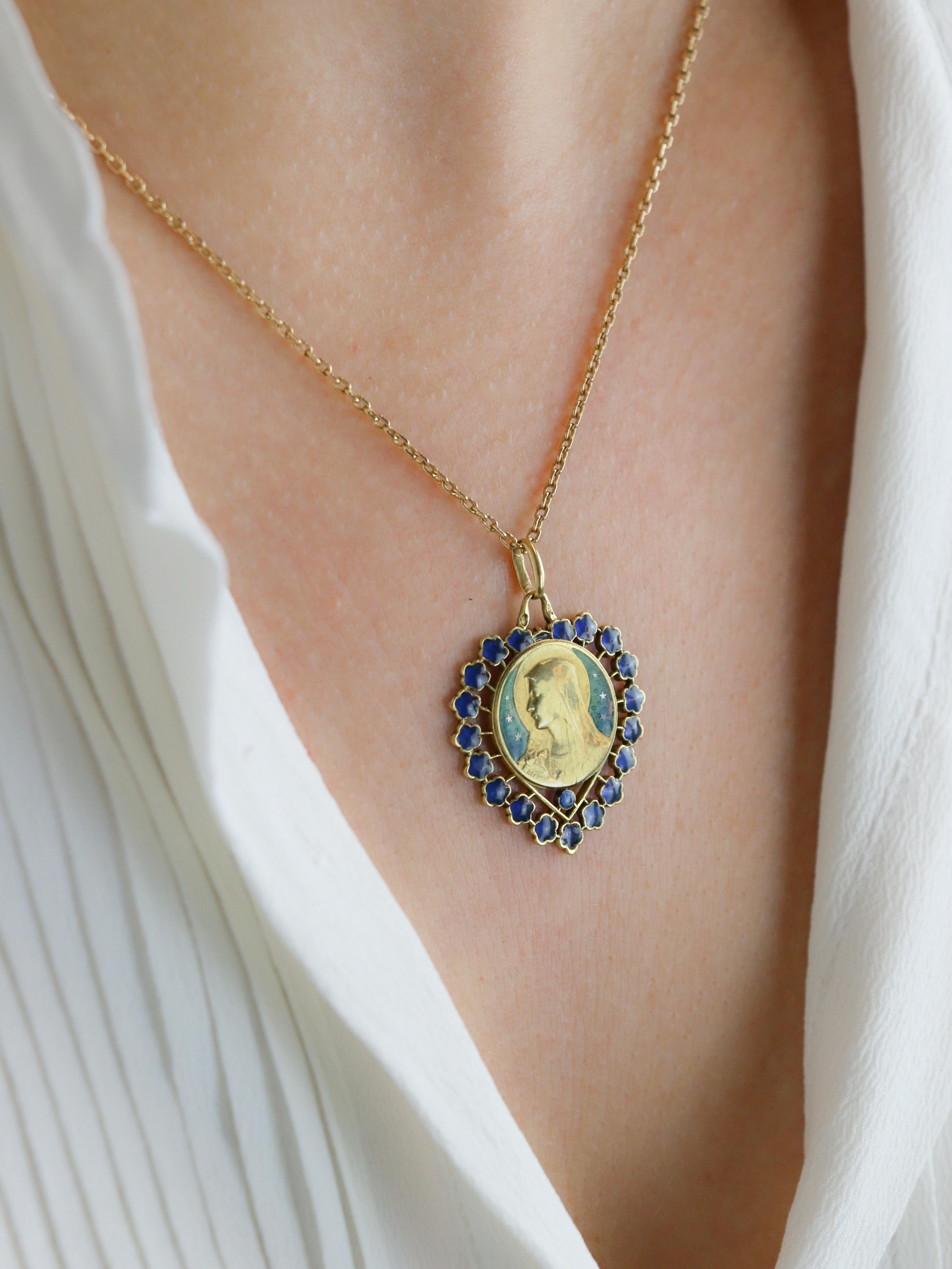 BECKER Médaille Art Nouveau Coeur émail bleu