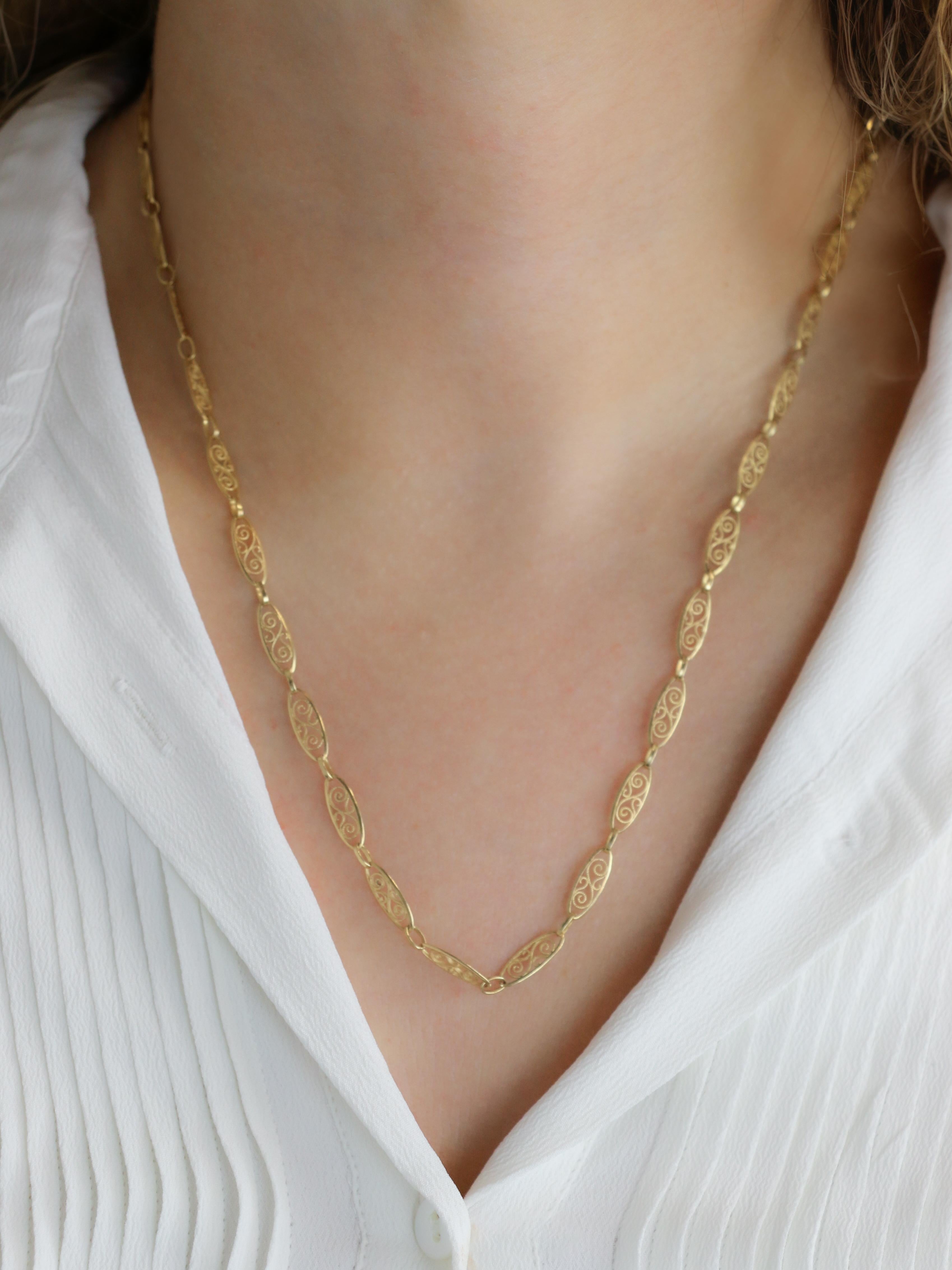 Collier chaîne maille filigrane or jaune
